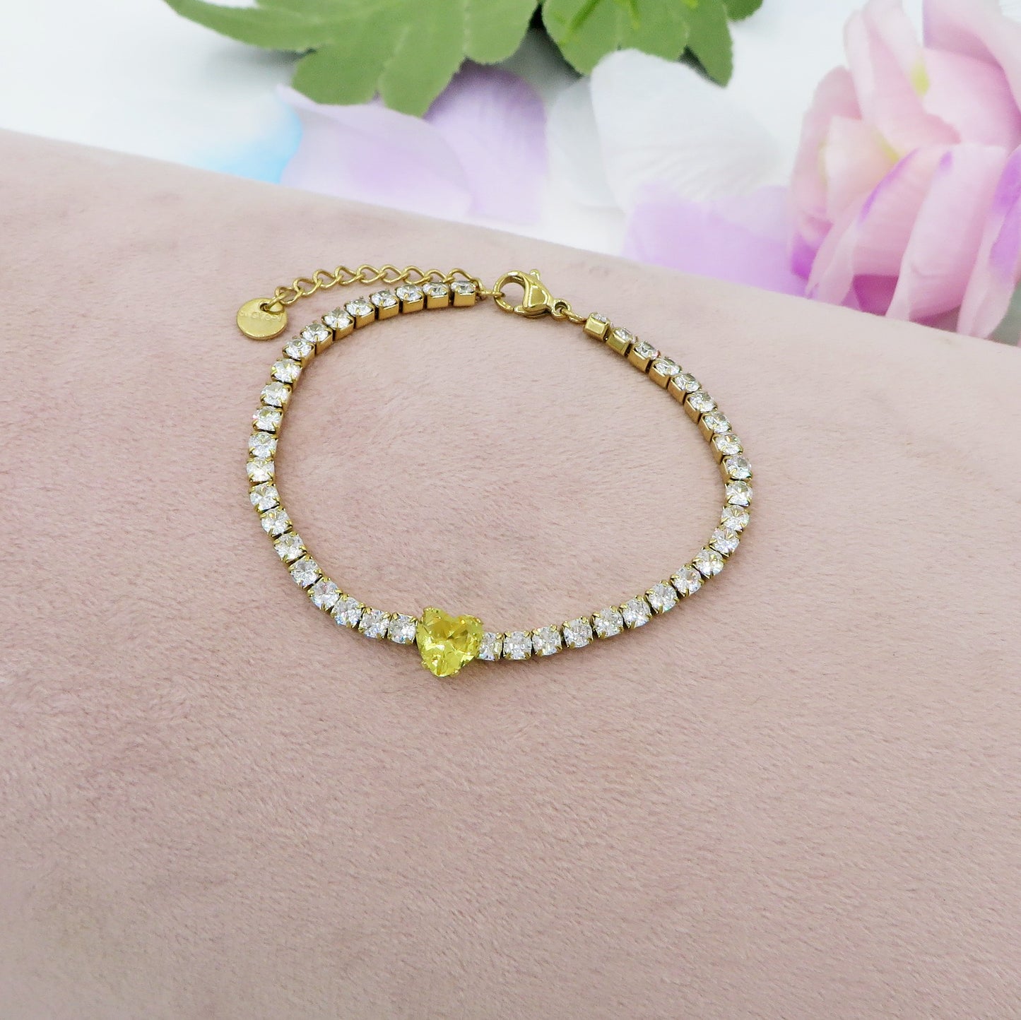 AURORA~ ACCIAIO INOSSIDABILE - Bracciale tennis in cubic zirconia con cuore centrale
