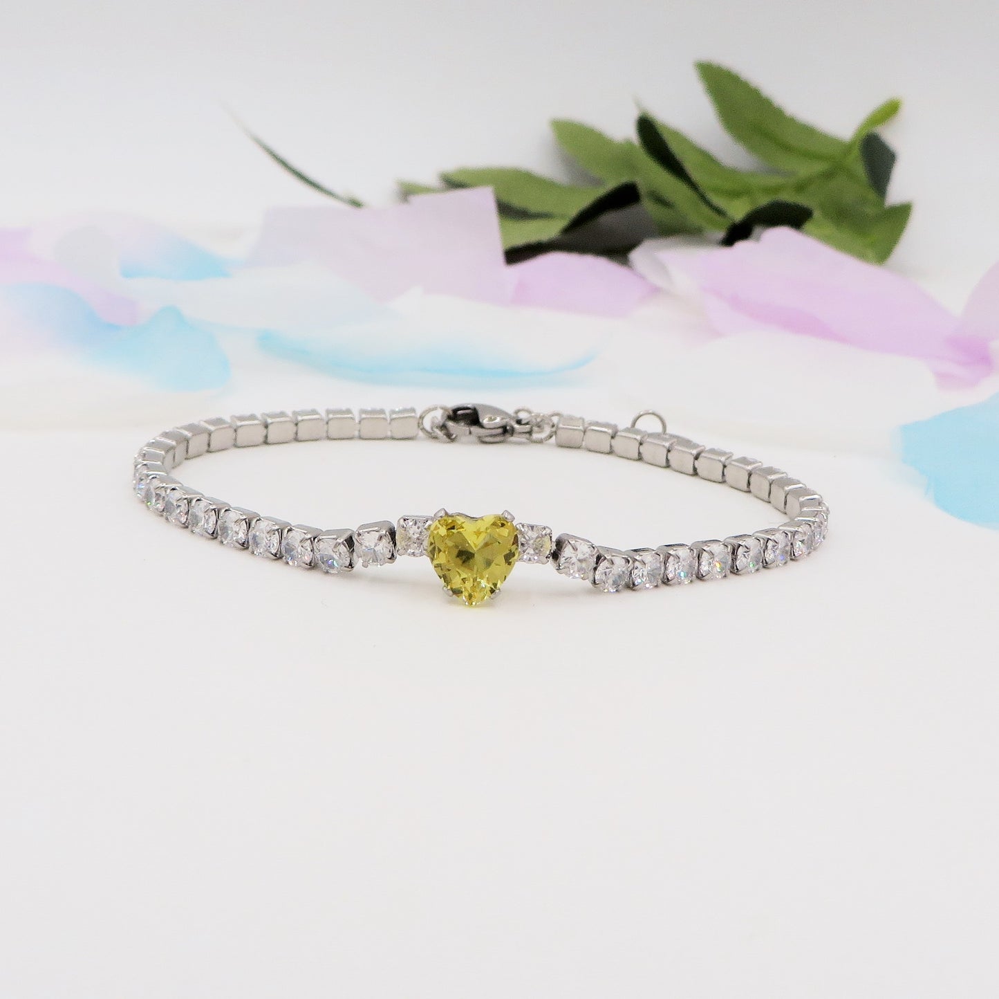 AURORA~ ACCIAIO INOSSIDABILE - Bracciale tennis in cubic zirconia con cuore centrale