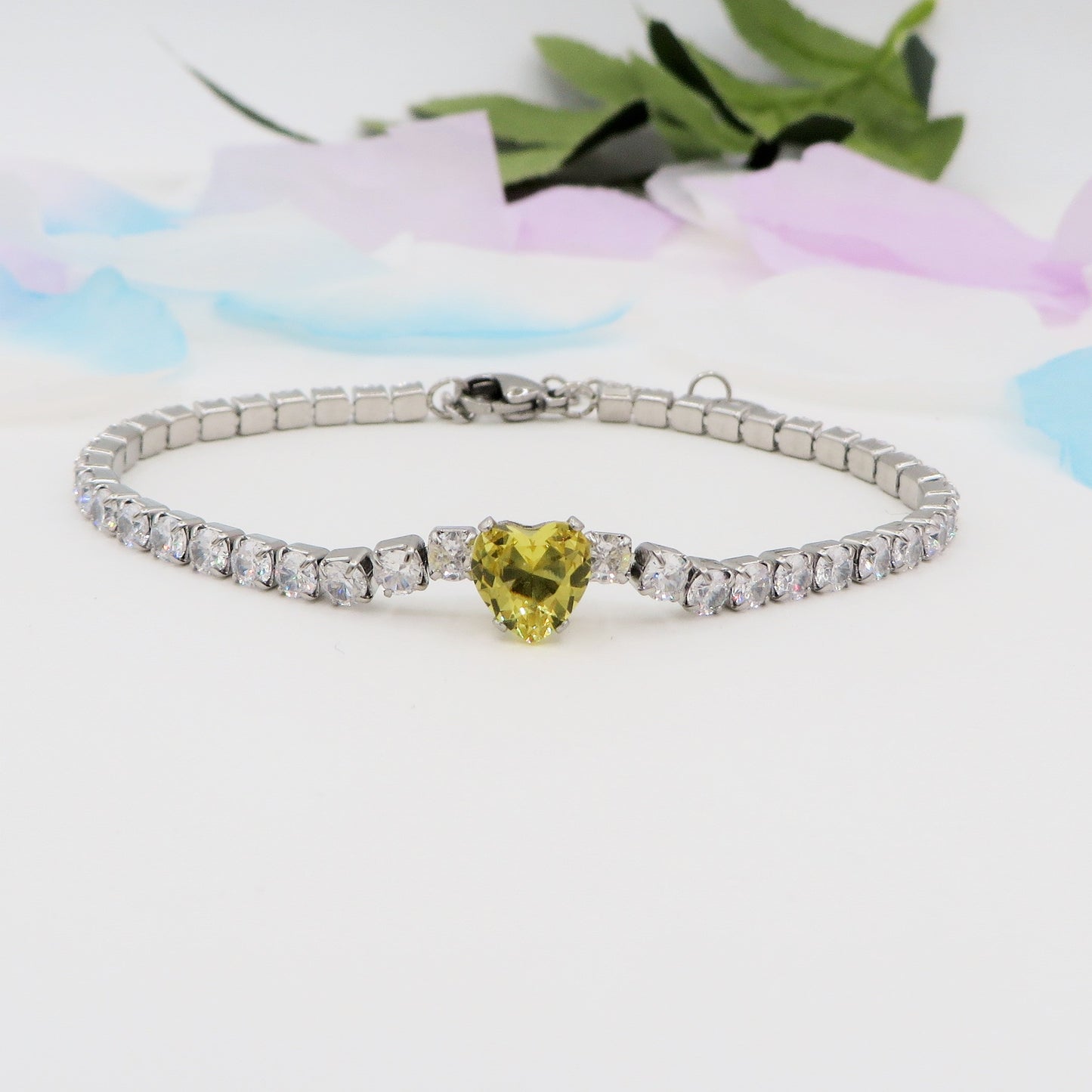 AURORA~ ACCIAIO INOSSIDABILE - Bracciale tennis in cubic zirconia con cuore centrale