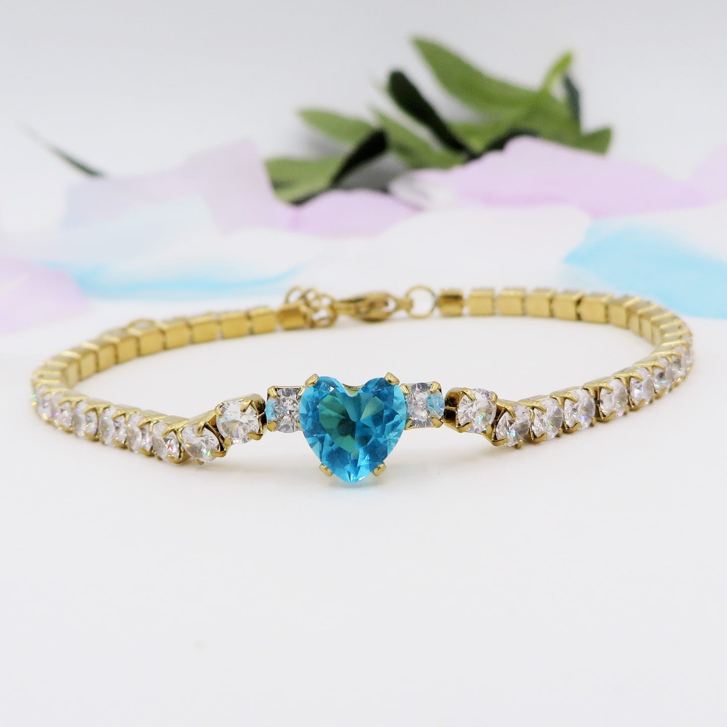 AURORA~ ACCIAIO INOSSIDABILE - Bracciale tennis in cubic zirconia con cuore centrale