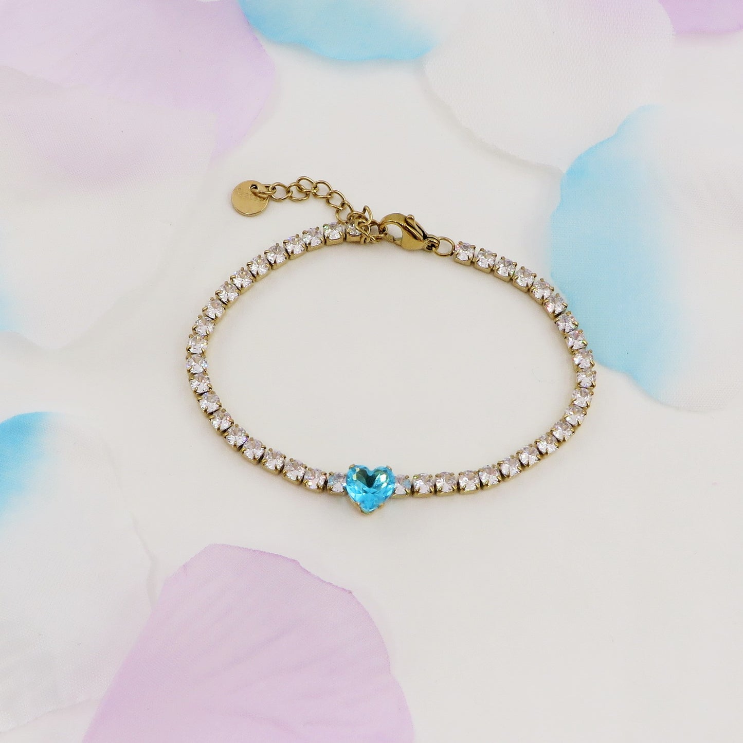 AURORA~ ACCIAIO INOSSIDABILE - Bracciale tennis in cubic zirconia con cuore centrale