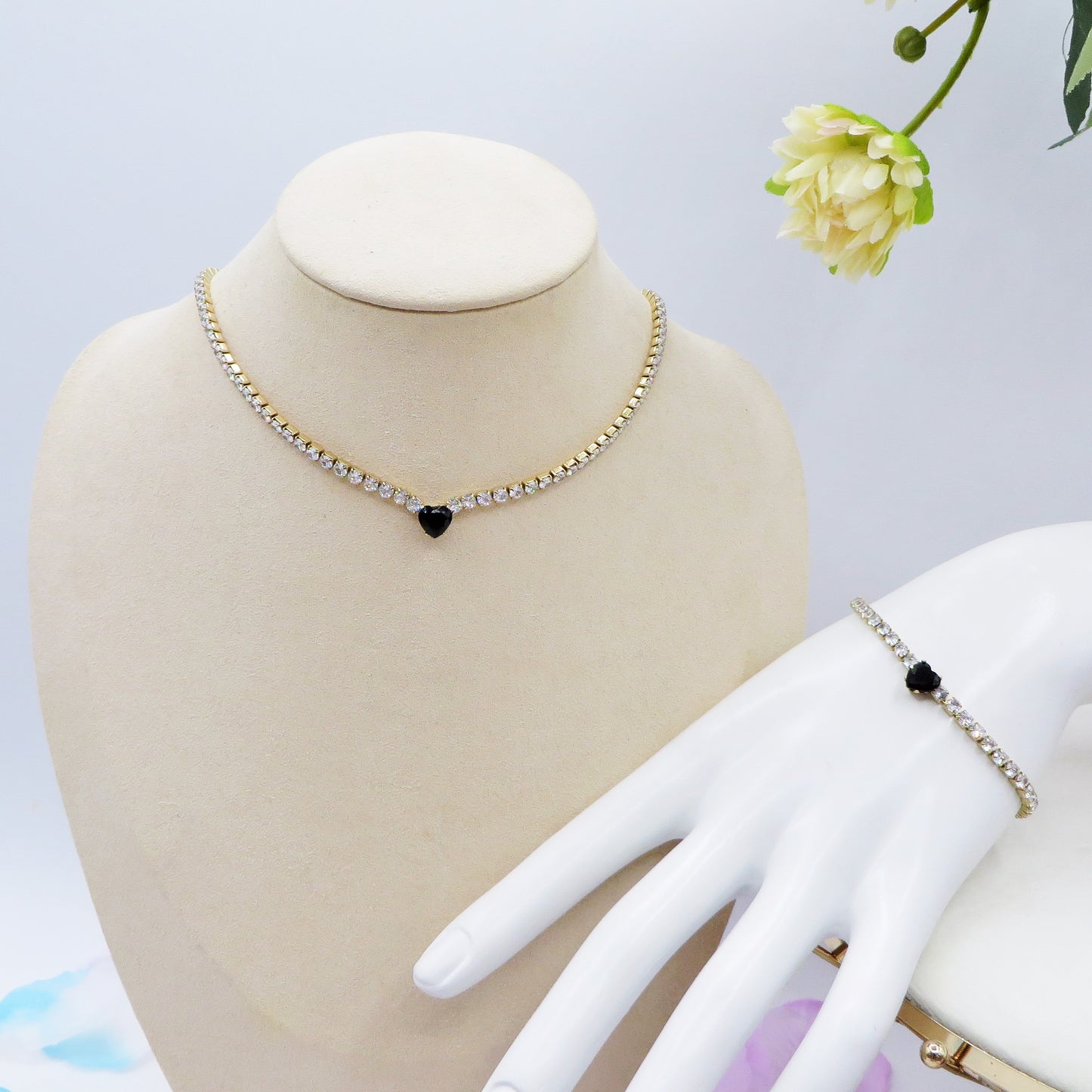 AURORA~ ACCIAIO INOSSIDABILE - Bracciale tennis in cubic zirconia con cuore centrale