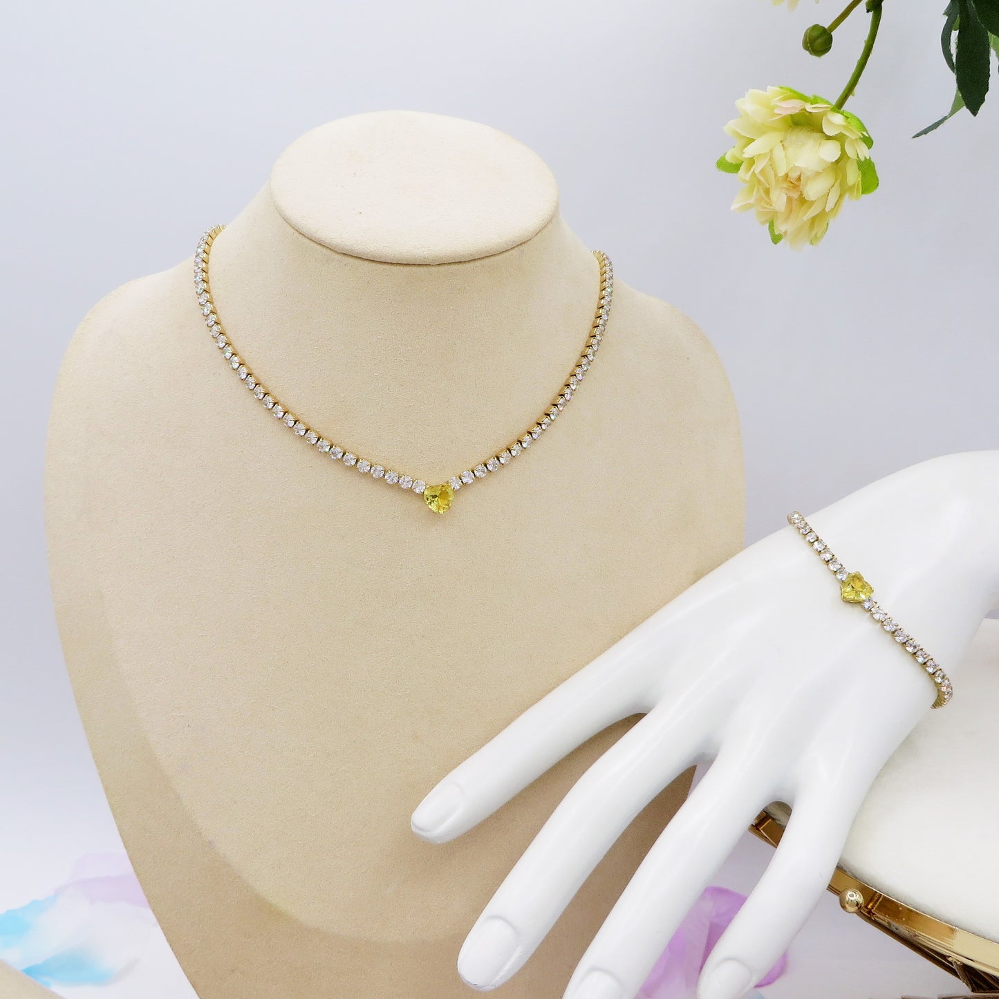 AURORA~ ACCIAIO INOSSIDABILE - Bracciale tennis in cubic zirconia con cuore centrale