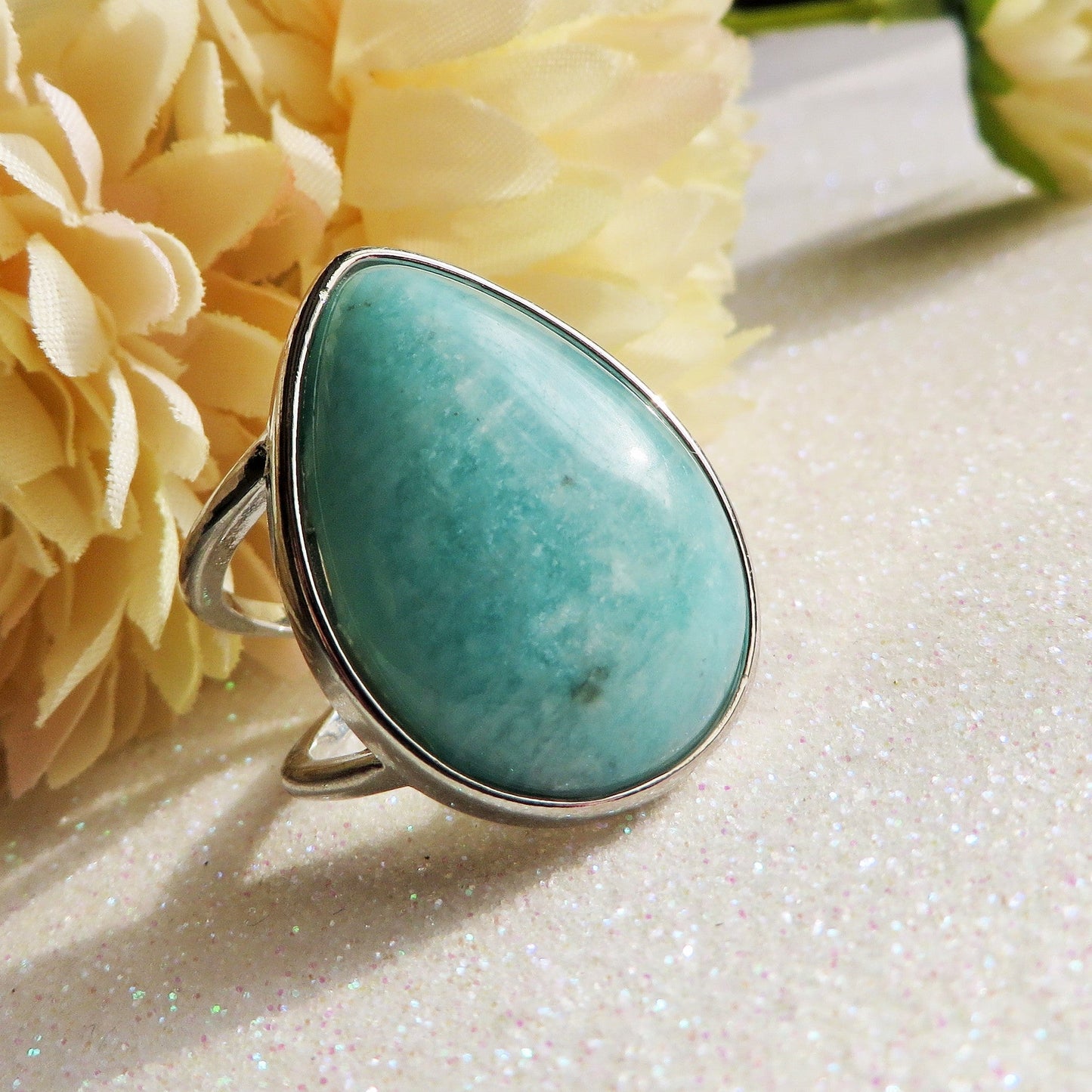 AKASA DROP ~ Anello regolabile in AMAZZONITE naturale