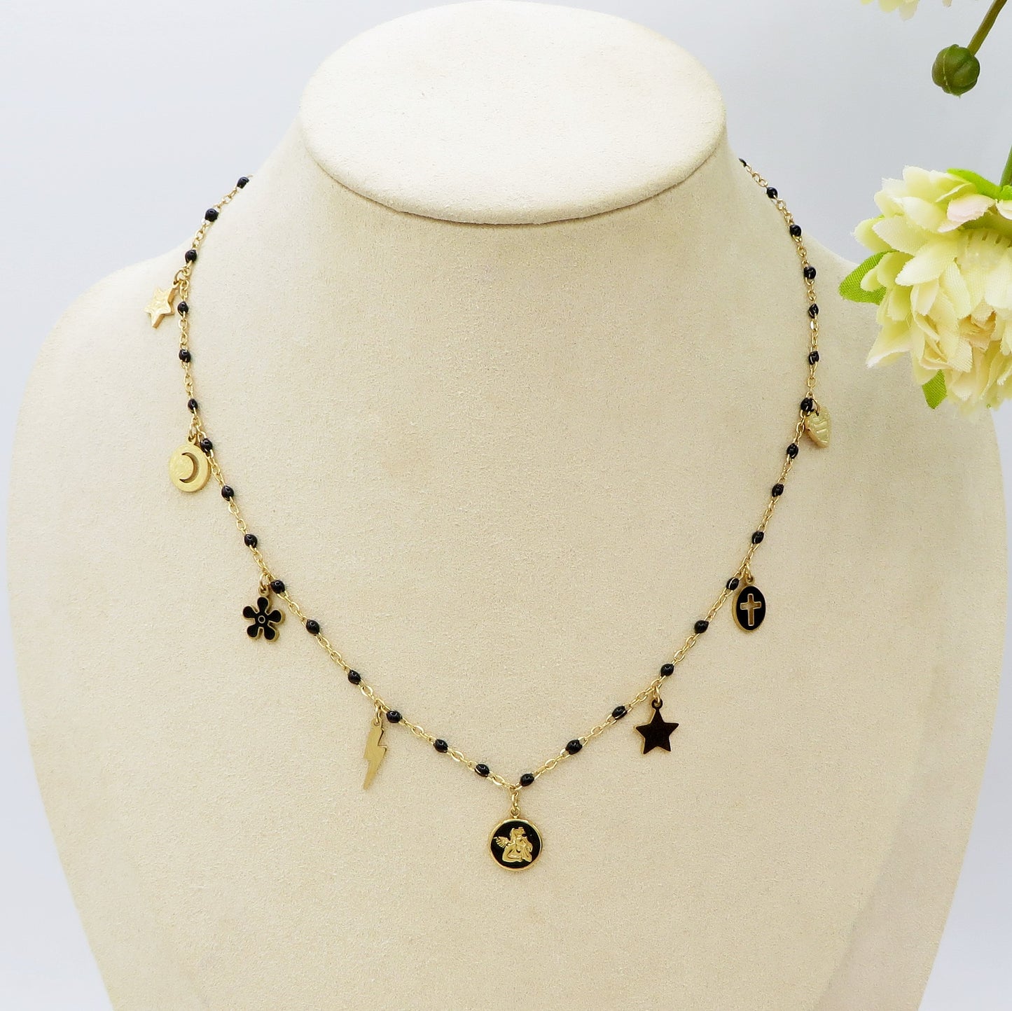 CHERUB CHARMS ~ Collana ACCIAIO INOSSIDABILE con perline e ciondoli