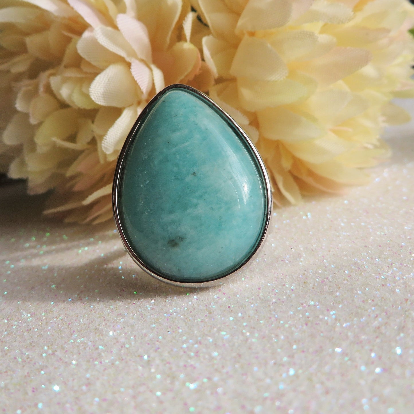 AKASA DROP ~ Anello regolabile in AMAZZONITE naturale