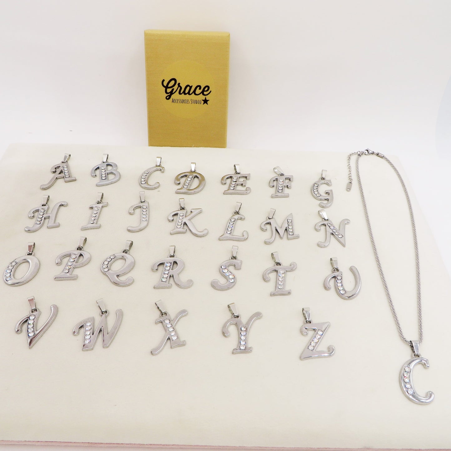 ENGLISH LUXURY INITIAL ~ Collana UNISEX maxi iniziale XL zirconata corsiva + catena diamantata o veneziana