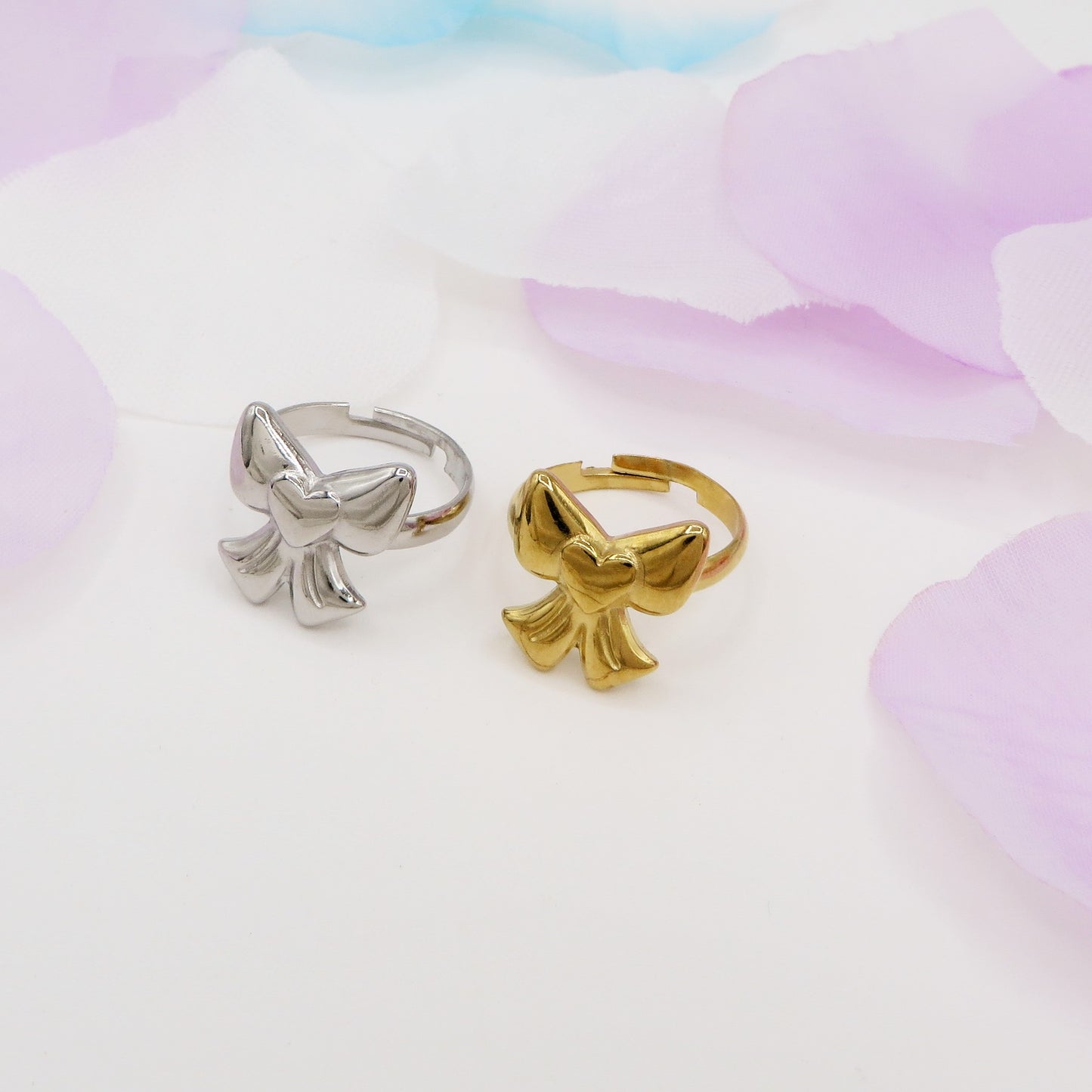 BOW RING ~ Anello fiocco bombè regolabile in ACCIAIO INOSSIDABILE