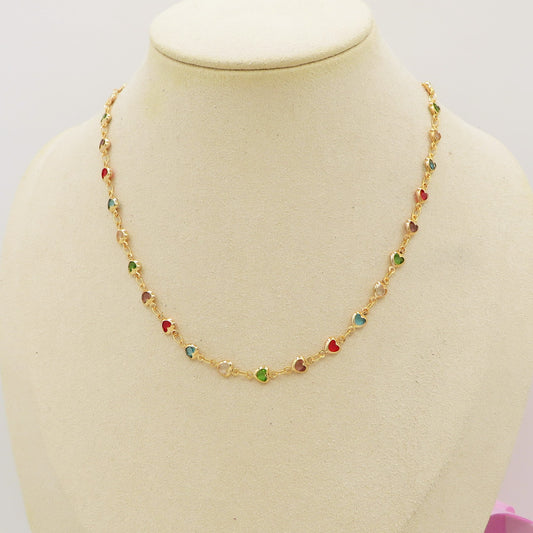 GRENADA ~ Collana ACCIAIO INOSSIDABILE con cuori zirconati rainbow