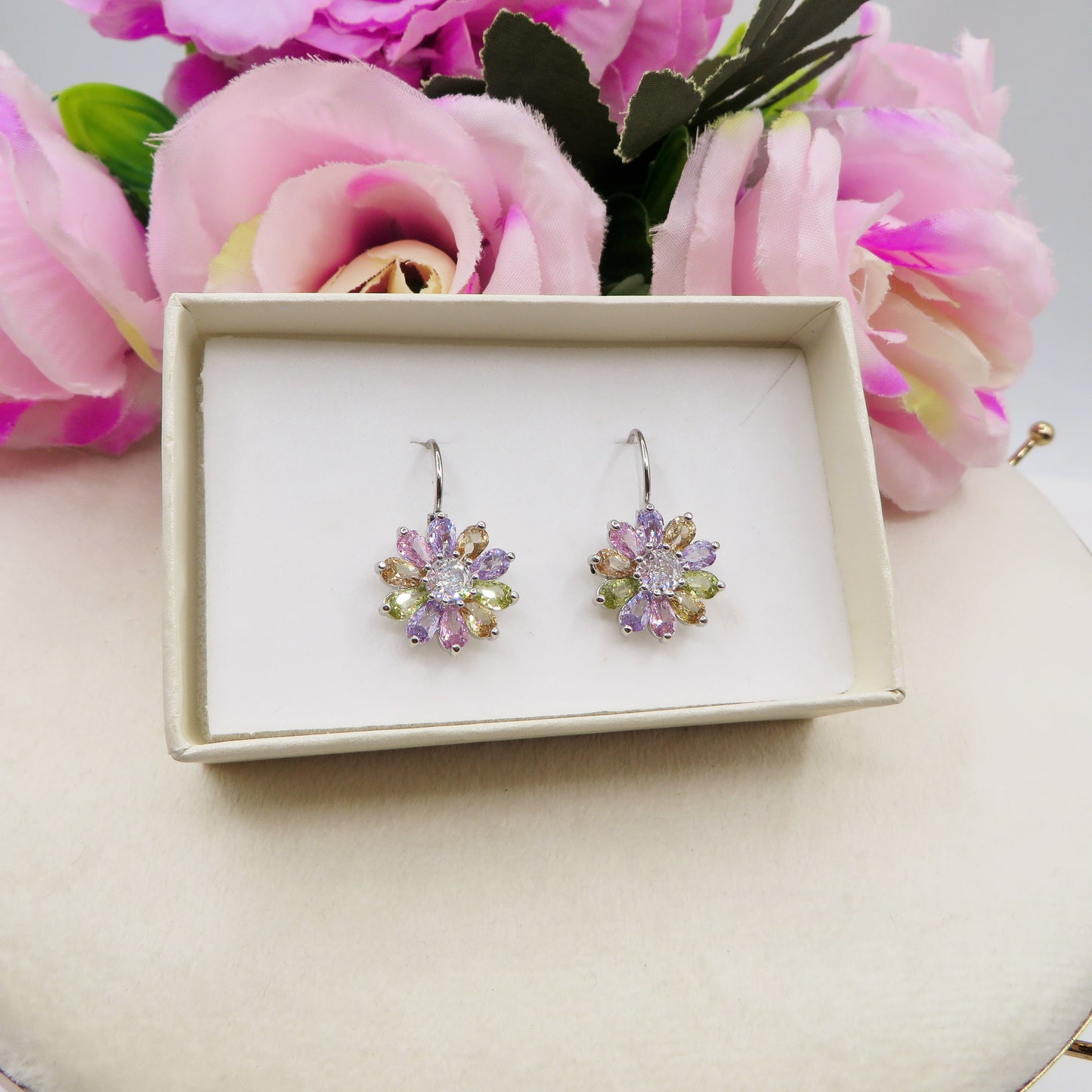 PEONY ~ Orecchini Monachella con cubic zirconia effetto flower