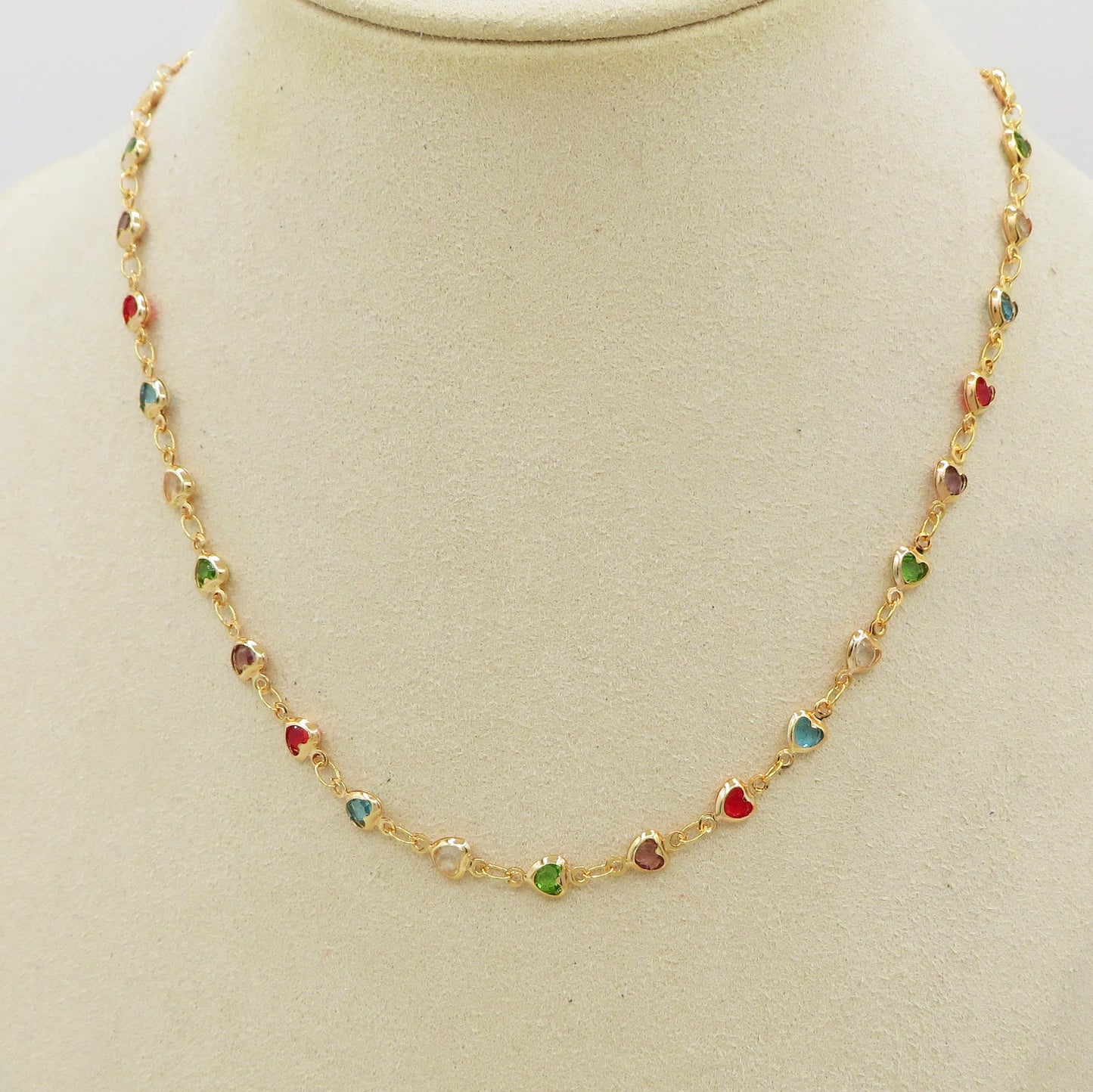 GRENADA ~ Collana ACCIAIO INOSSIDABILE con cuori zirconati rainbow