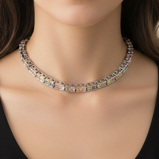 JULIANNE rainbow ~ ACCIAIO INOSSIDABILE- GIROCOLLO e BRACCIALE a scelta CON ZIRCONI taglio BAGUETTE