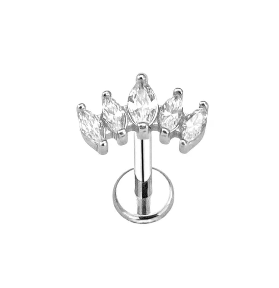 Marquise PIERCING - TITANIO G23 e ACCIAIO INOSSIDABILE chirurgico 316L - con cubic zirconia per Helix, Trago, Flat e Lobo