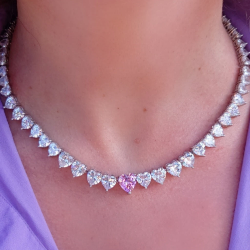 CHERIE -CUORI DEGRADE'- collana collier con cubic zirconia a forma di cuore