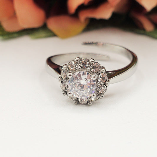 SOLITARIO ROUND - Anello regolabile in ACCIAIO inossidabile con cubic zirconia