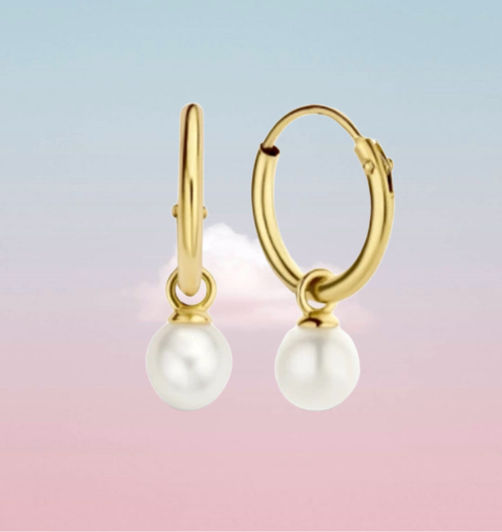PEARLS HOOPS ~ Coppia Orecchini ARGENTO 925 cerchietti con perla pendente