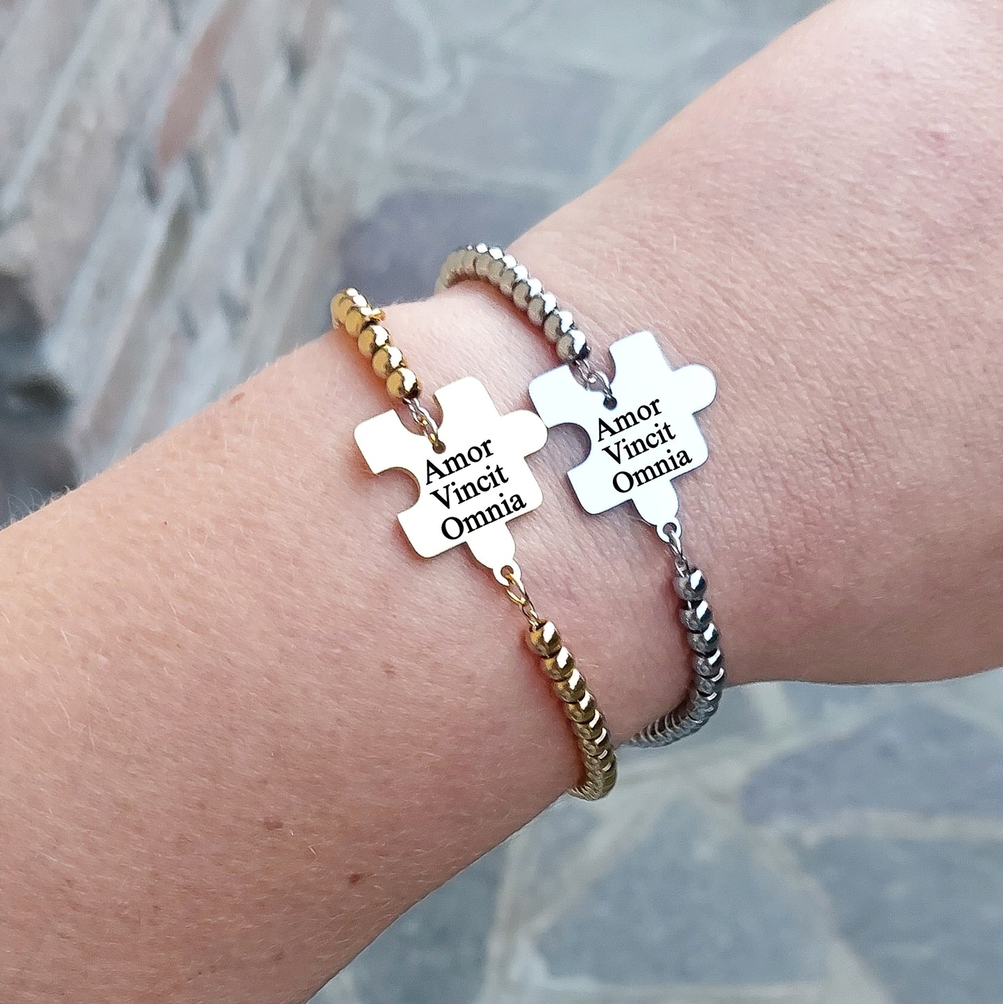 PUZZLE bracelet ~ Bracciale unisex ACCIAIO INOSSIDABILE con incisione personalizzata