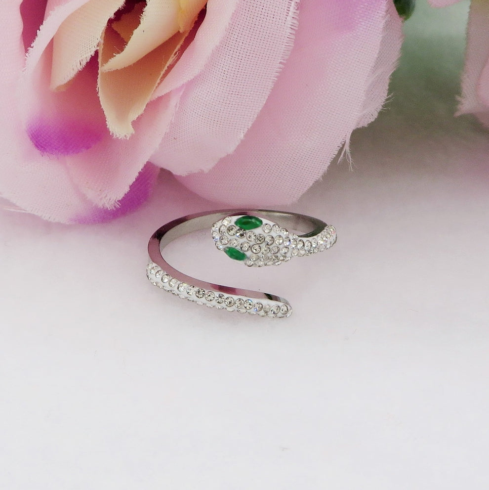 DRUSILLA ~ Anello in ACCIAIO INOSSIDABILE con serpente tempestato di cubic zirconia