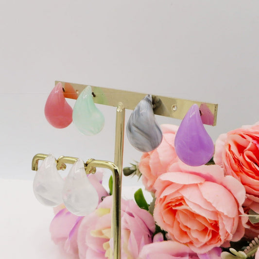 DROP SUMMER - ACCIAIO inossidabile ~ Paio Orecchini goccia bombe' in resina semitrasparente