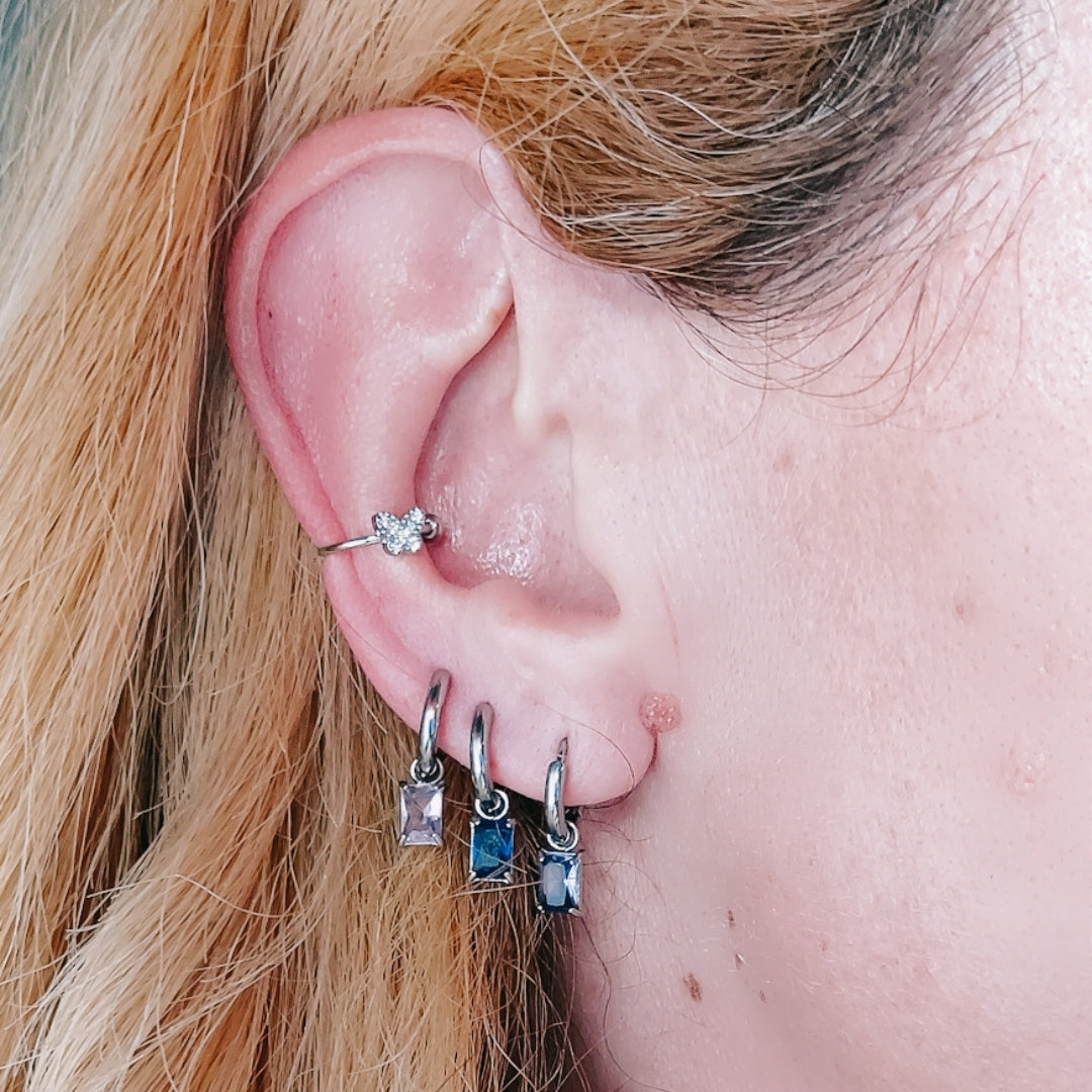 BUTTERFLY EARCUFF ~ ACCIAIO Inossidabile orecchino Senza buco con farfalla in cubic zirconia