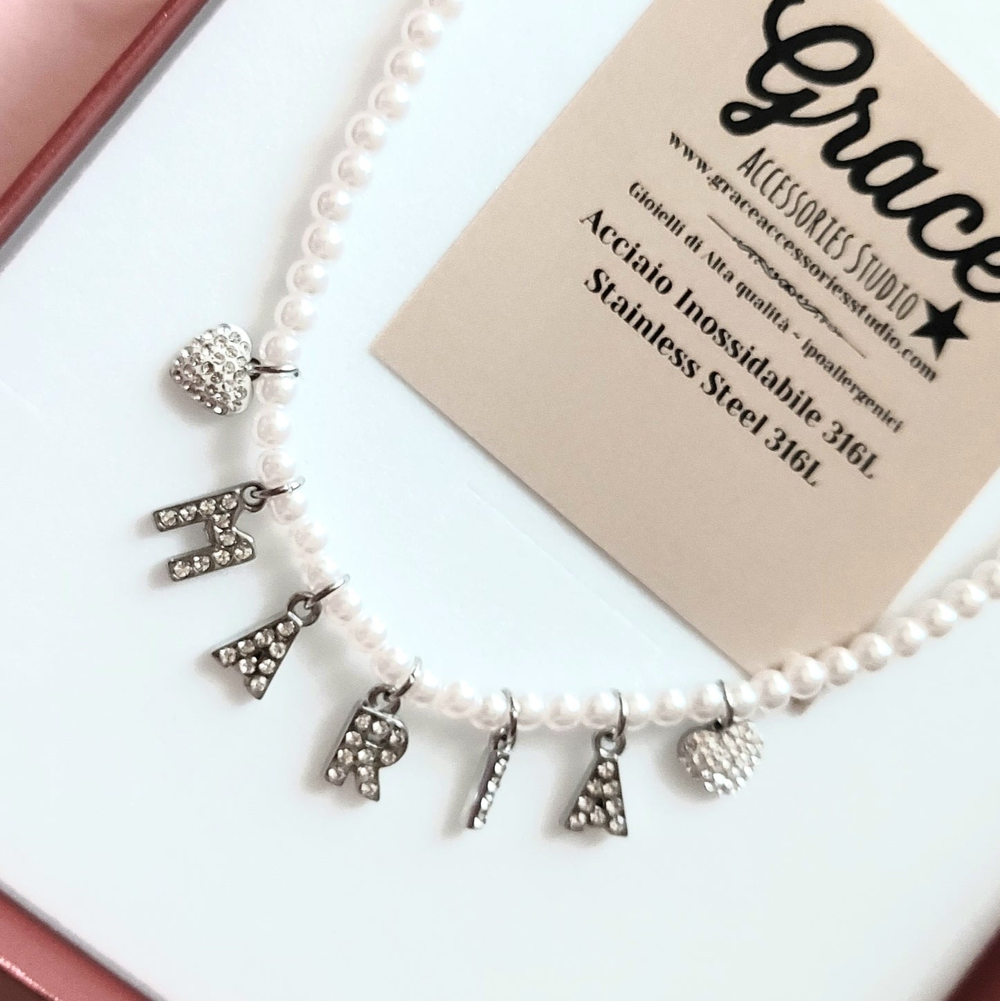 CHOKER Perle Con Nome personalizzabile in Acciaio Inox