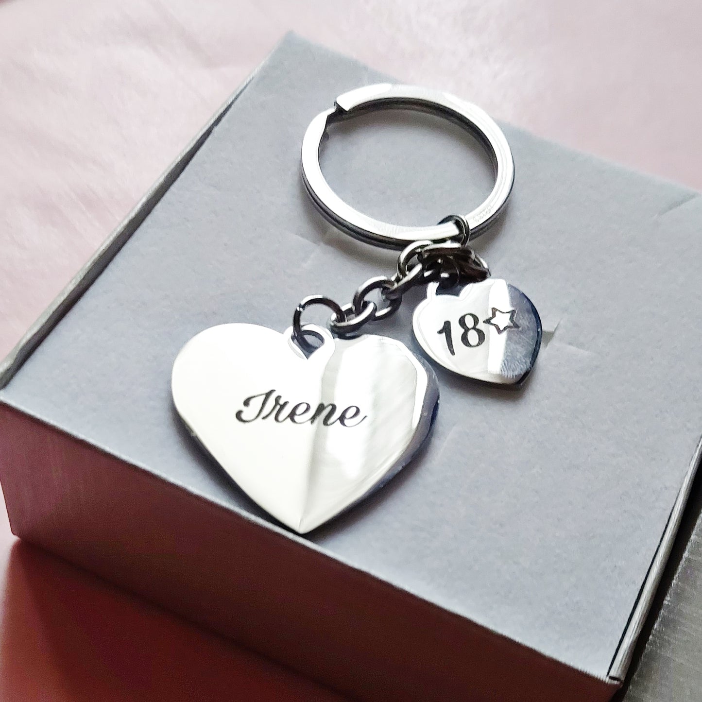 PORTACHIAVI 2 HEARTS - PERSONALIZZAMI ~ Portachiavi in acciaio inossidabile + INCISIONE PERSONALIZZATA