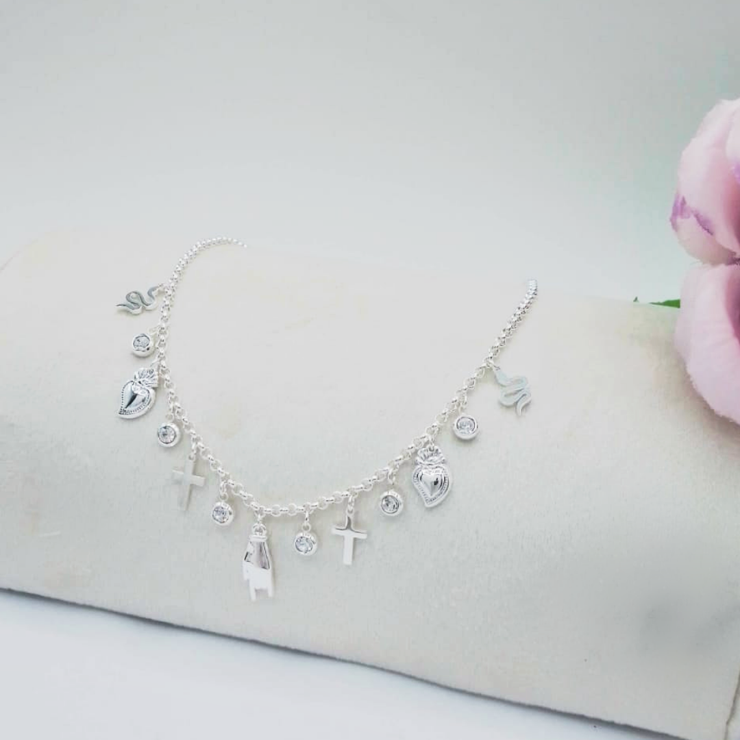 Collana MEGA LUCKY bagnato ARGENTO ~ in ACCIAIO INOSSIDABILE con charms scaramantici