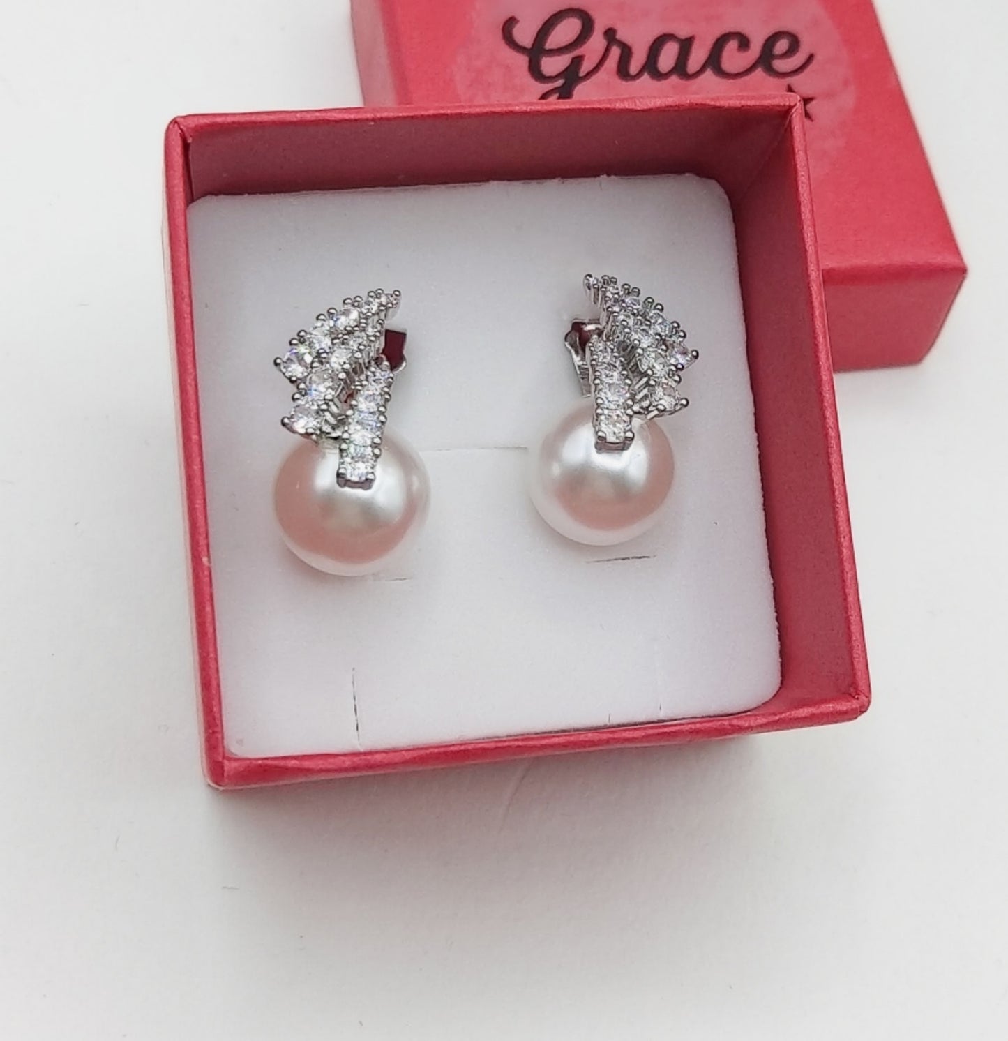 EDITH ~ orecchini bottone con perla retró + accessorio zirconato