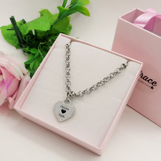 Cuore CRYSTAL - PERSONALIZZAMI ~ Collana in acciaio inossidabile + INCISIONE PERSONALIZZATA