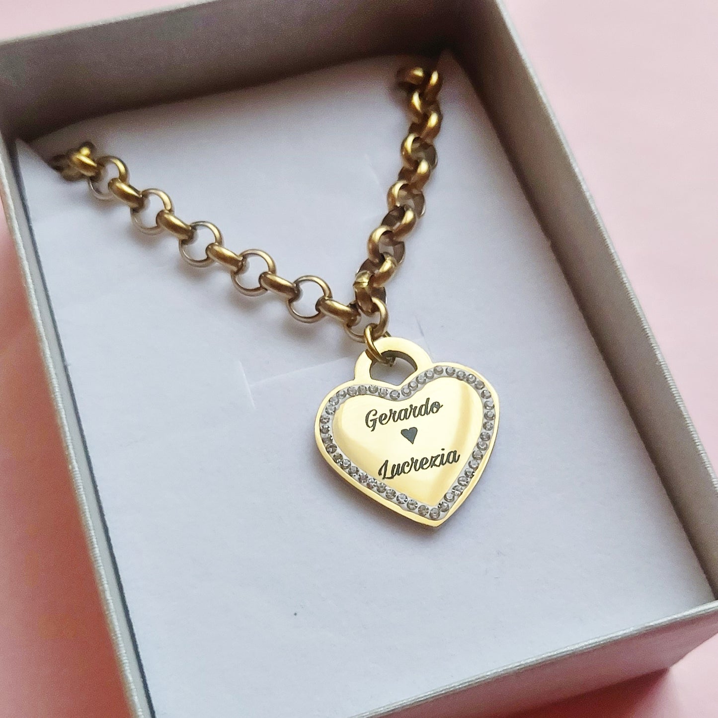 Cuore CRYSTAL - PERSONALIZZAMI ~ Collana in acciaio inossidabile + INCISIONE PERSONALIZZATA