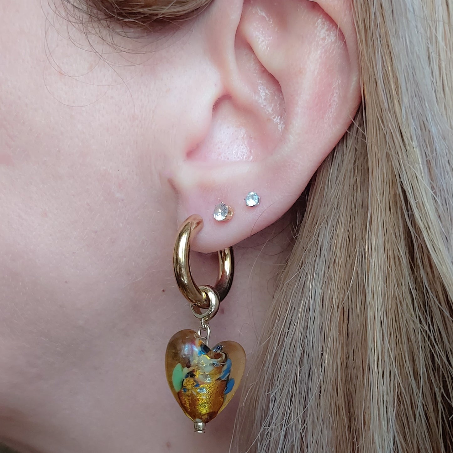 IRIS - PAIA Orecchini HOOPS cuore XL in vetro ACCIAIO INOSSIDABILE