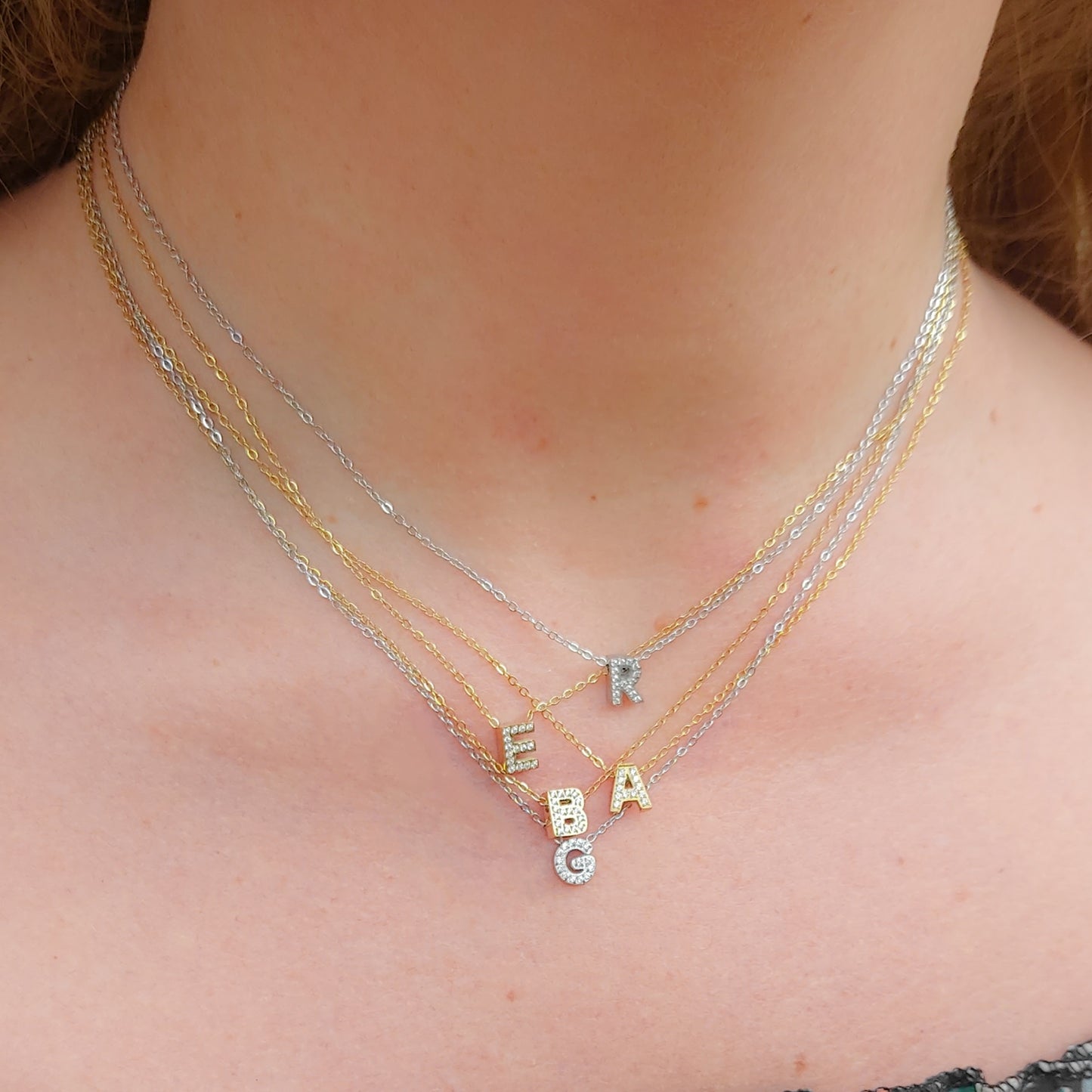 Collana MINI INIZIALE Zirconata in Acciaio inossidabile