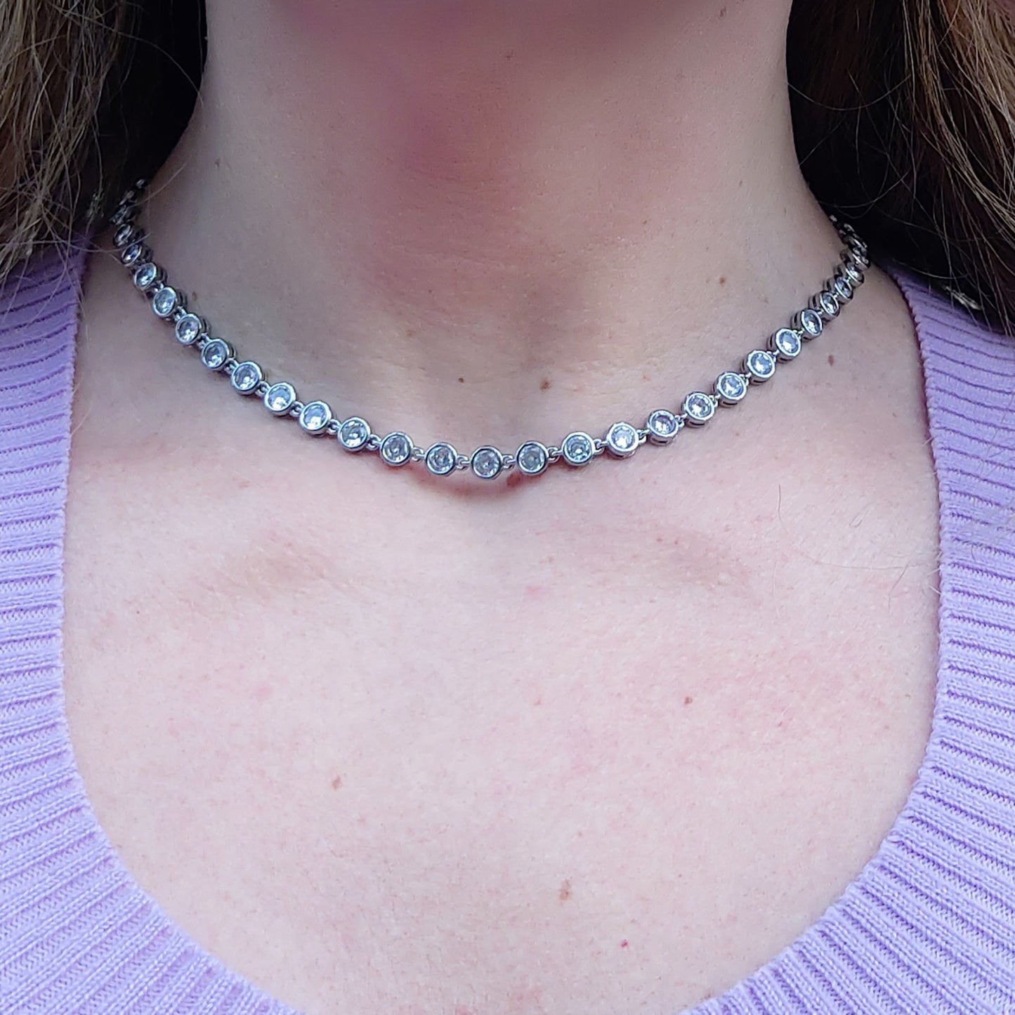 CINDY ~ ACCIAIO INOSSIDABILE - Collana tennis in cubic zirconia rotondi