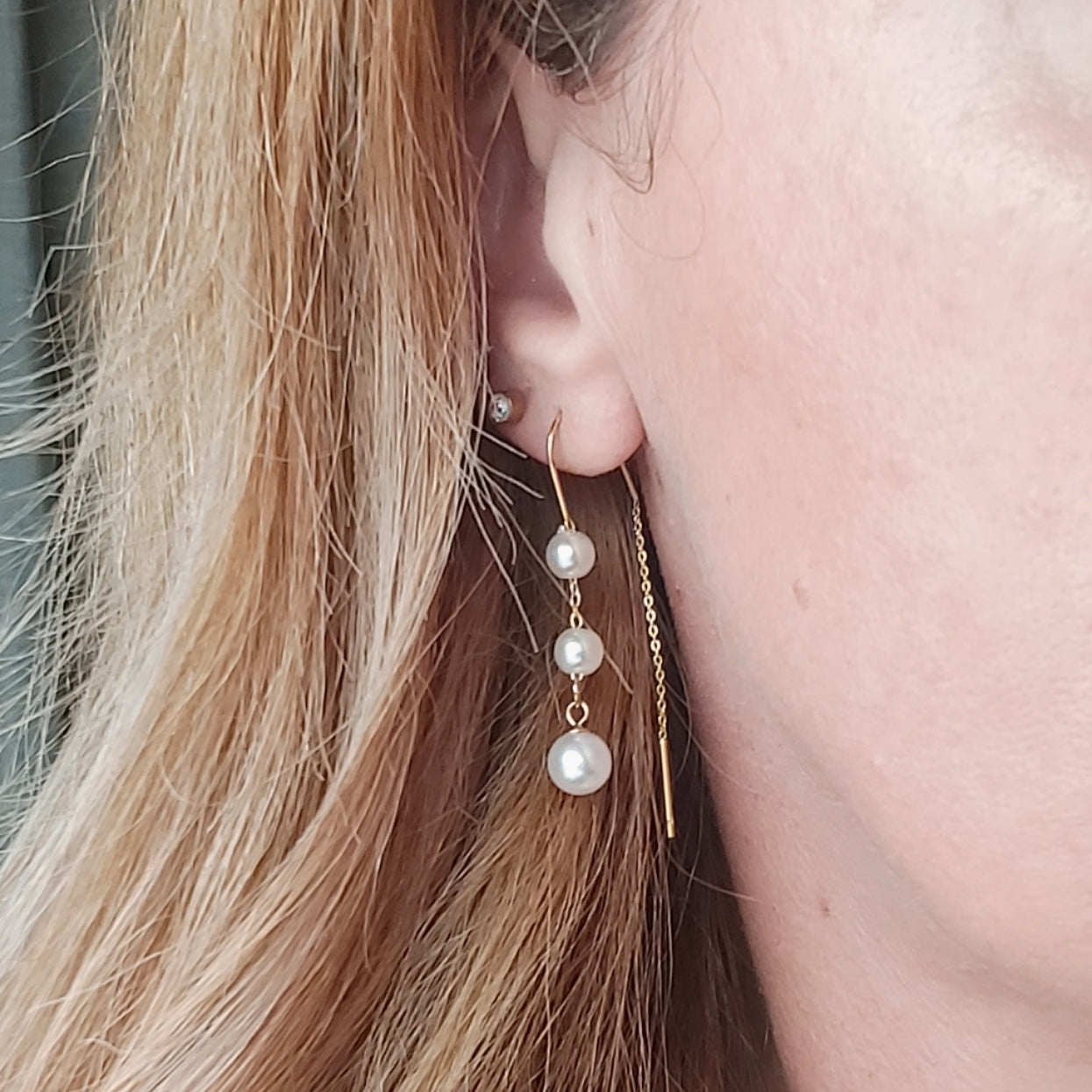 PEARLS Saliscendi ~ ACCIAIO inossidabile ~ PAIO Orecchini filo pendenti - saliscendi