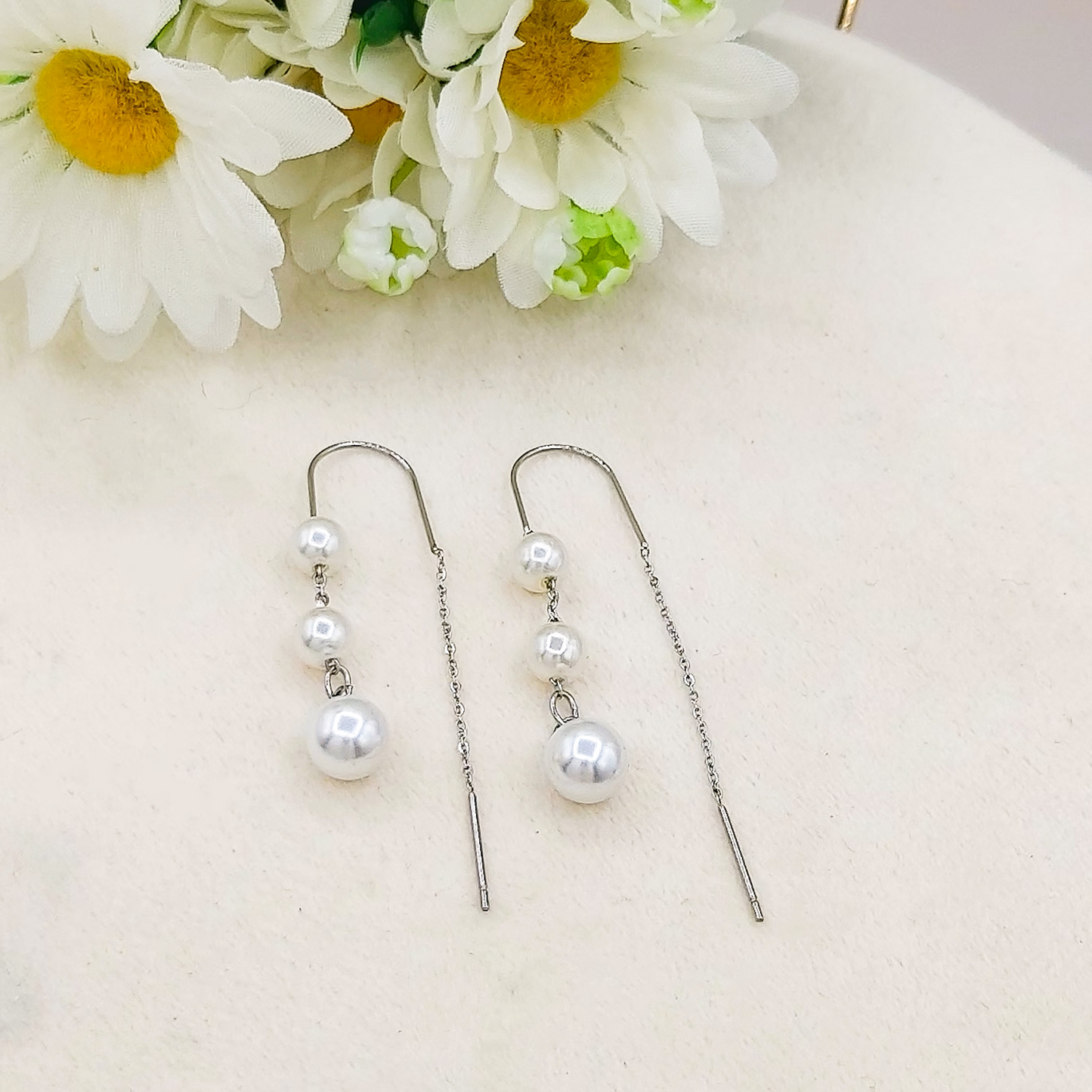 PEARLS Saliscendi ~ ACCIAIO inossidabile ~ PAIO Orecchini filo pendenti - saliscendi