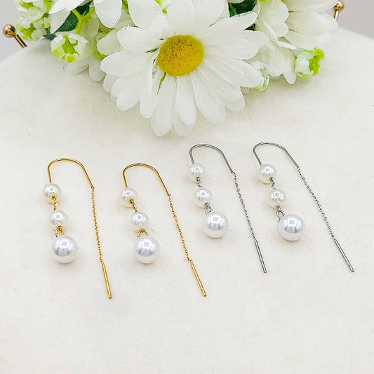 PEARLS Saliscendi ~ ACCIAIO inossidabile ~ PAIO Orecchini filo pendenti - saliscendi