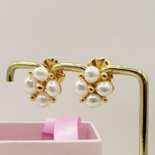 CLIO - Orecchini bottone intreccio vintage con perle - ACCIAIO INOSSIDABILE ~ Paio Orecchini