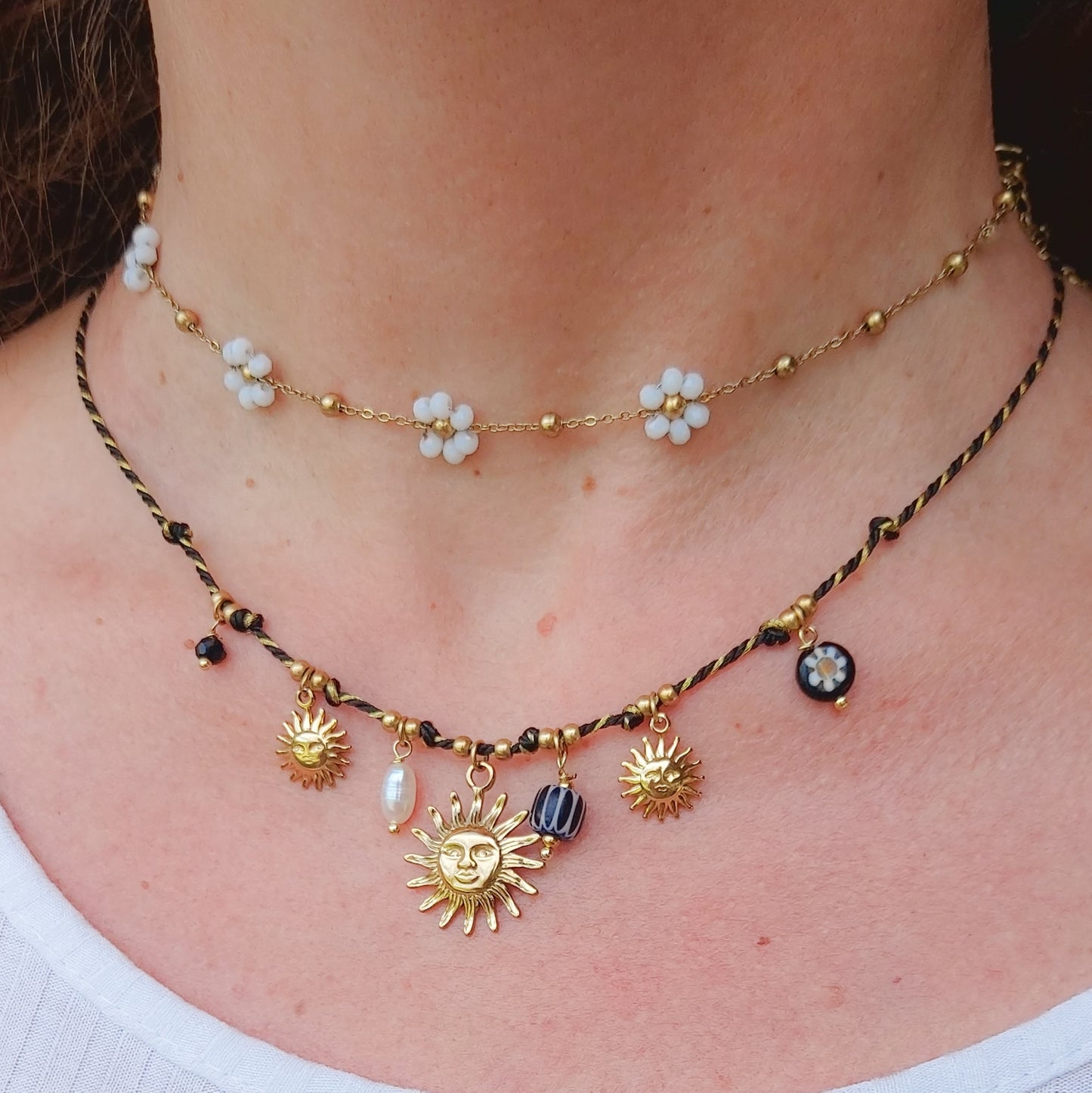 SOLEIL COLLANA - ACCIAIO inossidabile - Collana catena charms sole e murrine