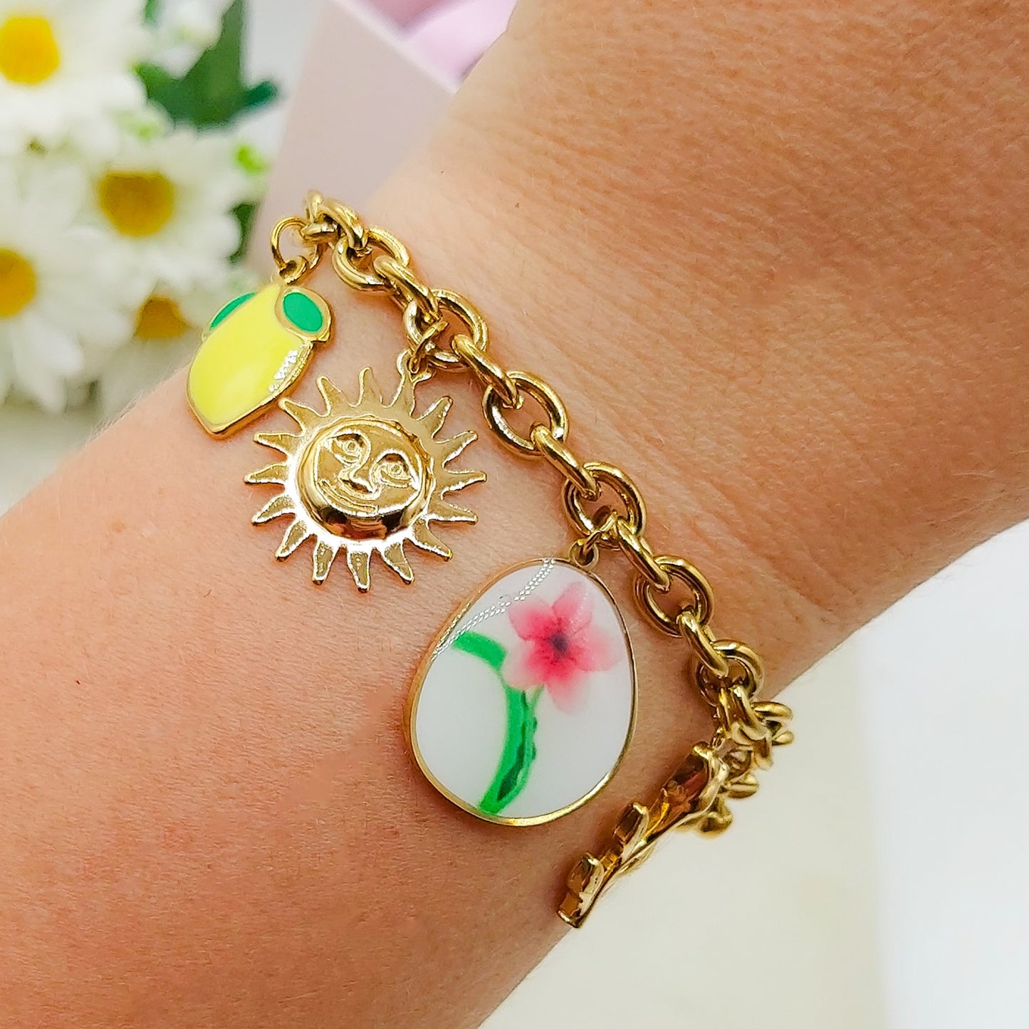 Clémence Bracciale con charms fiori vintage e frutta - ACCIAIO INOSSIDABILE