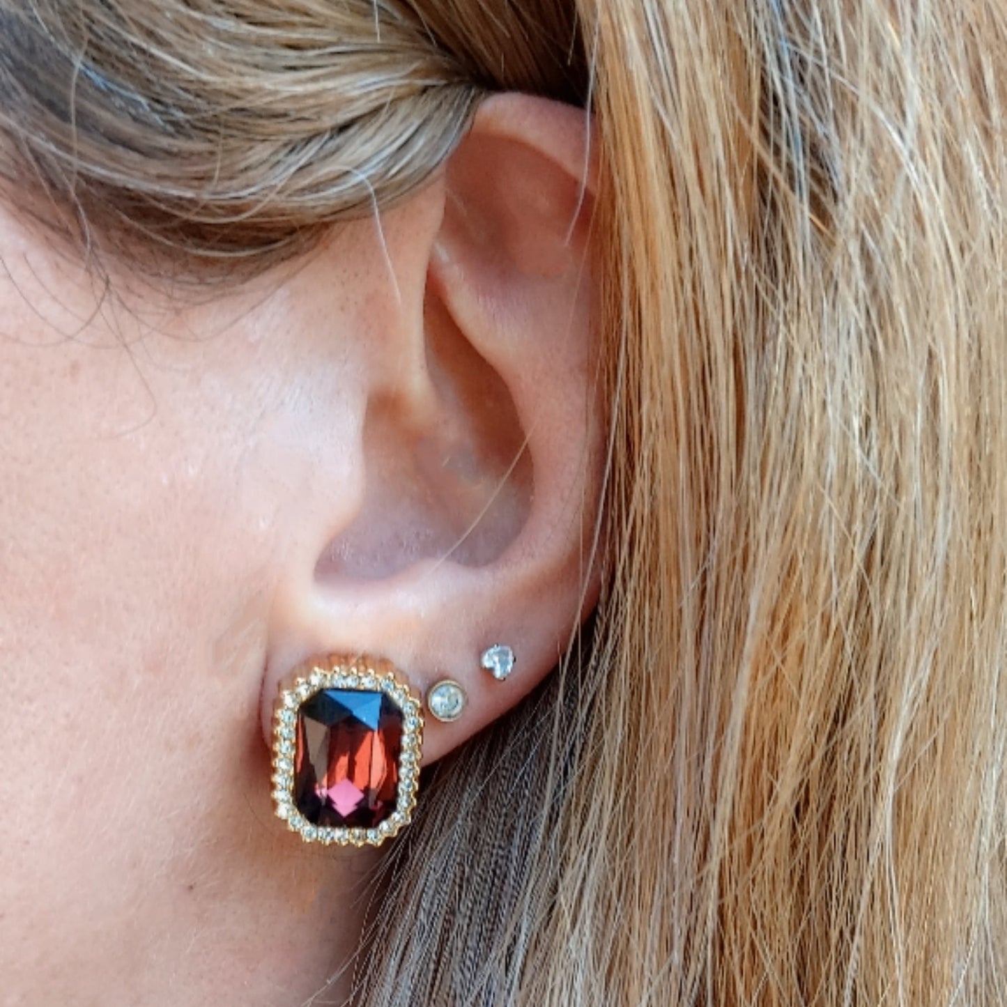 ARIEL STUDS - ACCIAIO INOSSIDABILE - Orecchini bottone con pietre sfaccettate - A CLIP SENZA BUCO