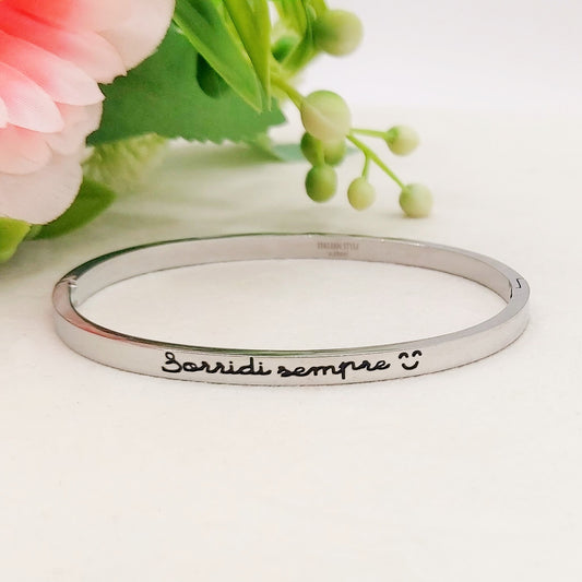 SORRIDI :) - Bracciale manetta con dediche ~ ACCIAIO INOSSIDABILE