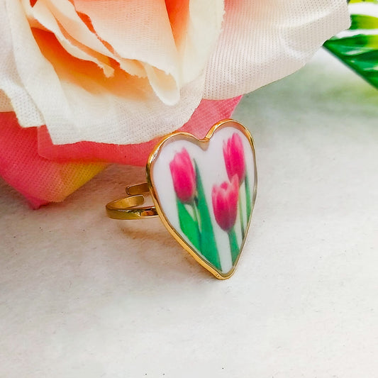 Fleurs de Tulipe 🌷 Anello regolabile con fiori vintage - Acciaio Inossidabile