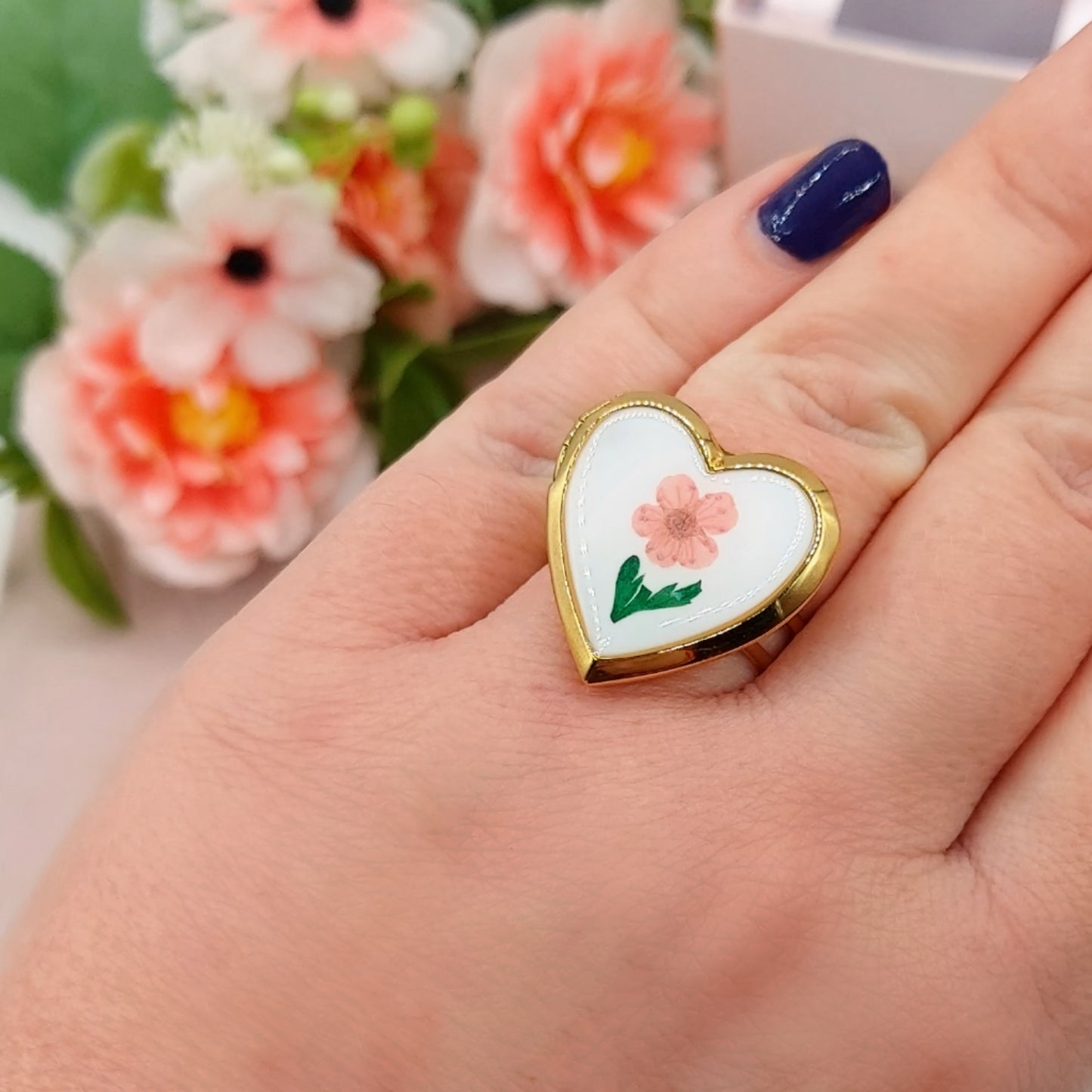 Roseline ~ Anello regolabile con fiori vintage - Acciaio Inossidabile