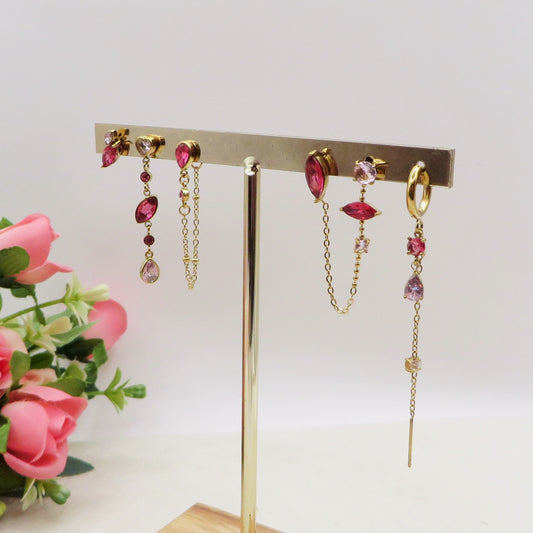 KALEA SET - ACCIAIO INOSSIDABILE - 6 Orecchini pendenti in cubic zirconia