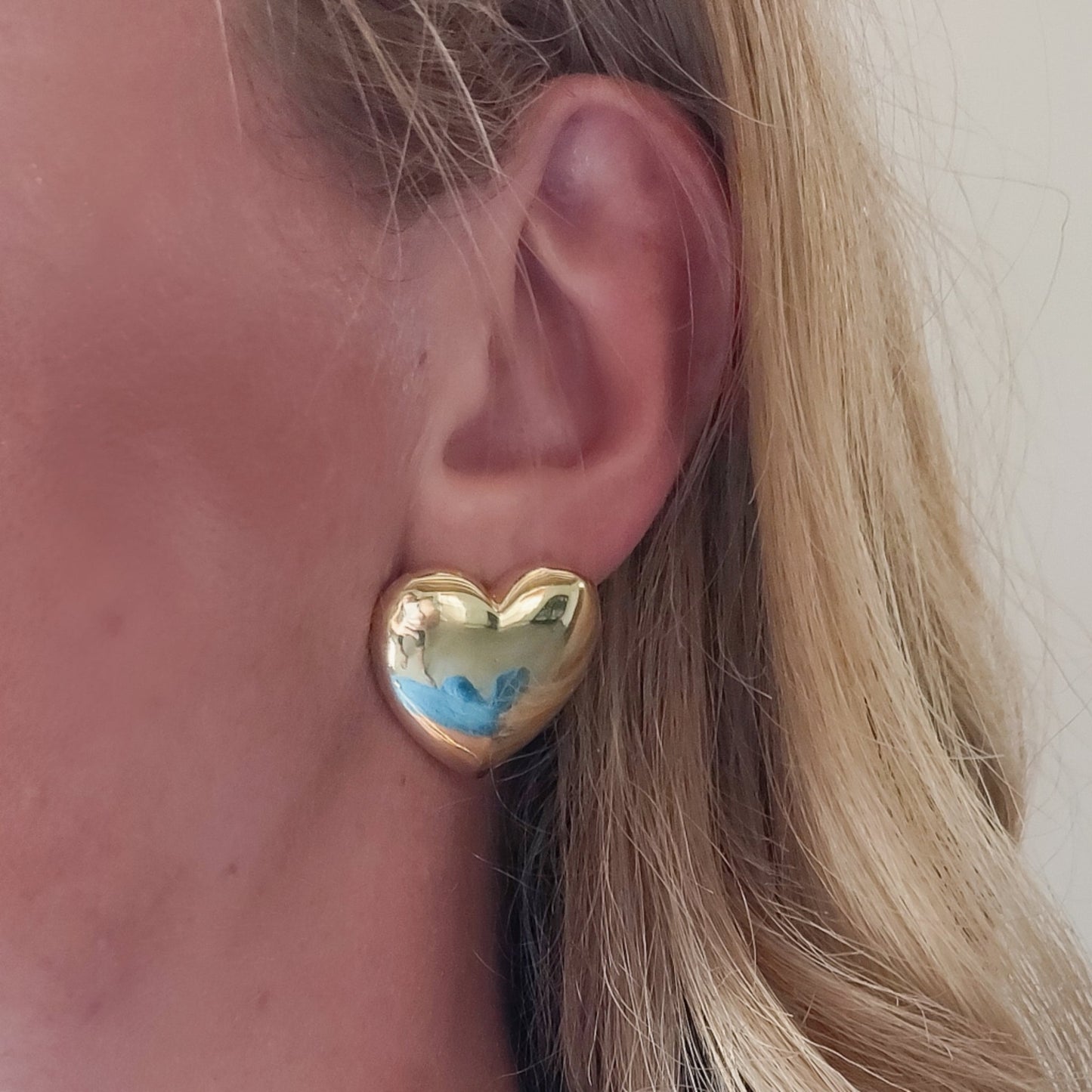 LOVE STUDS ~ paio orecchini ACCIAIO INOSSIDABILE maxi cuore bombè