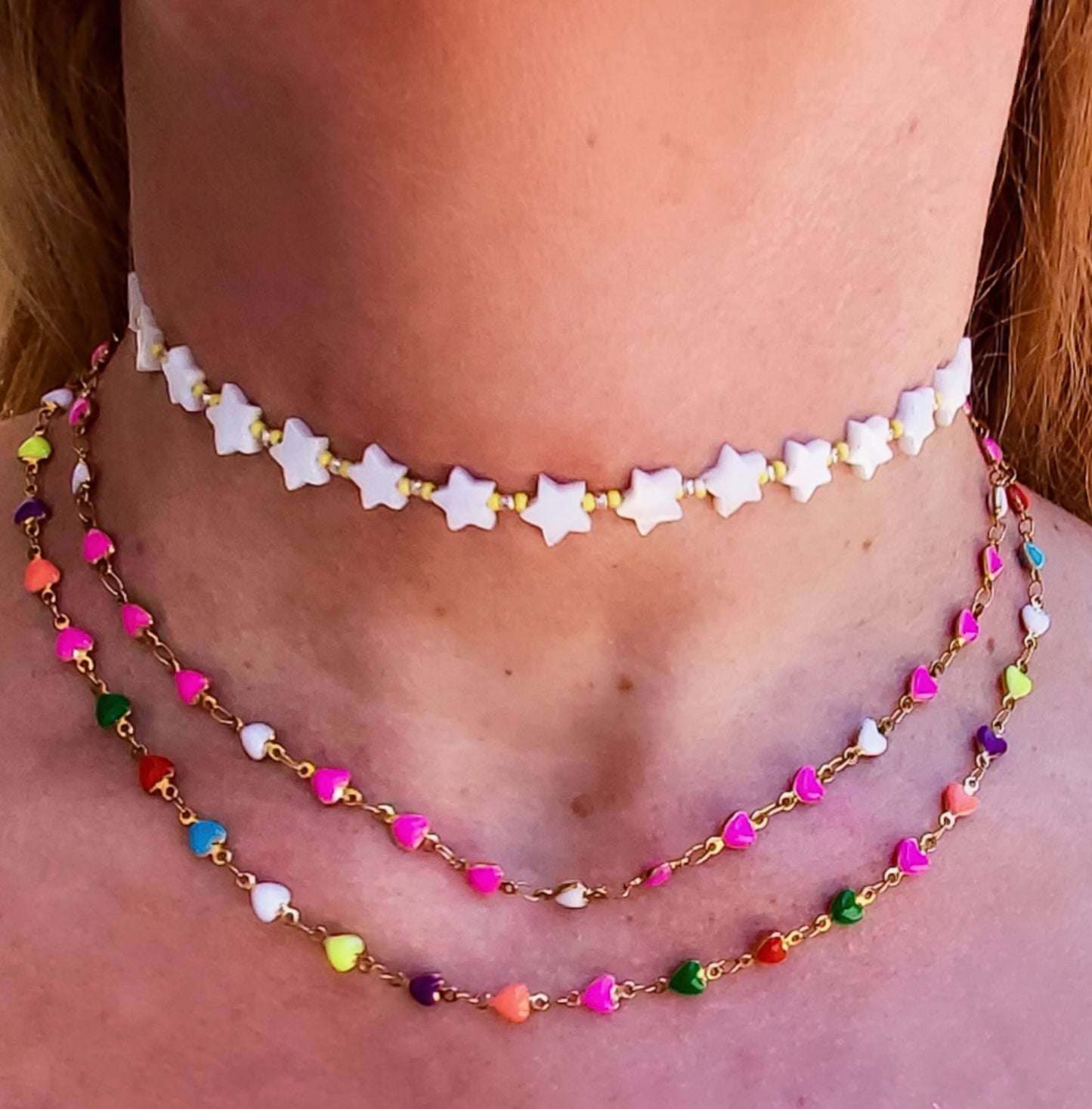 TAHITI~ Collana ACCIAIO INOSSIDABILE con cuori smaltati
