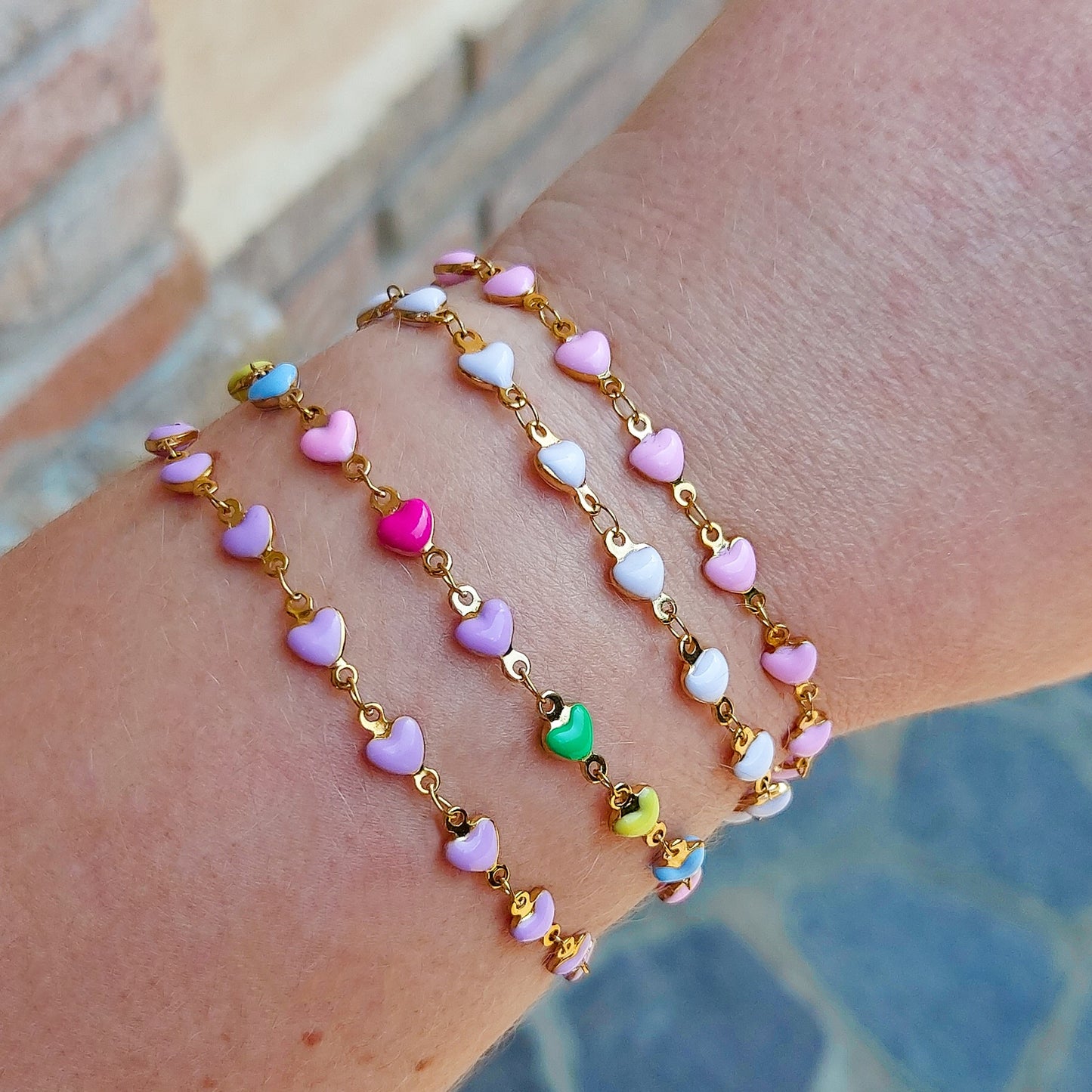 TAHITI~ Bracciale ACCIAIO INOSSIDABILE con cuori smaltati