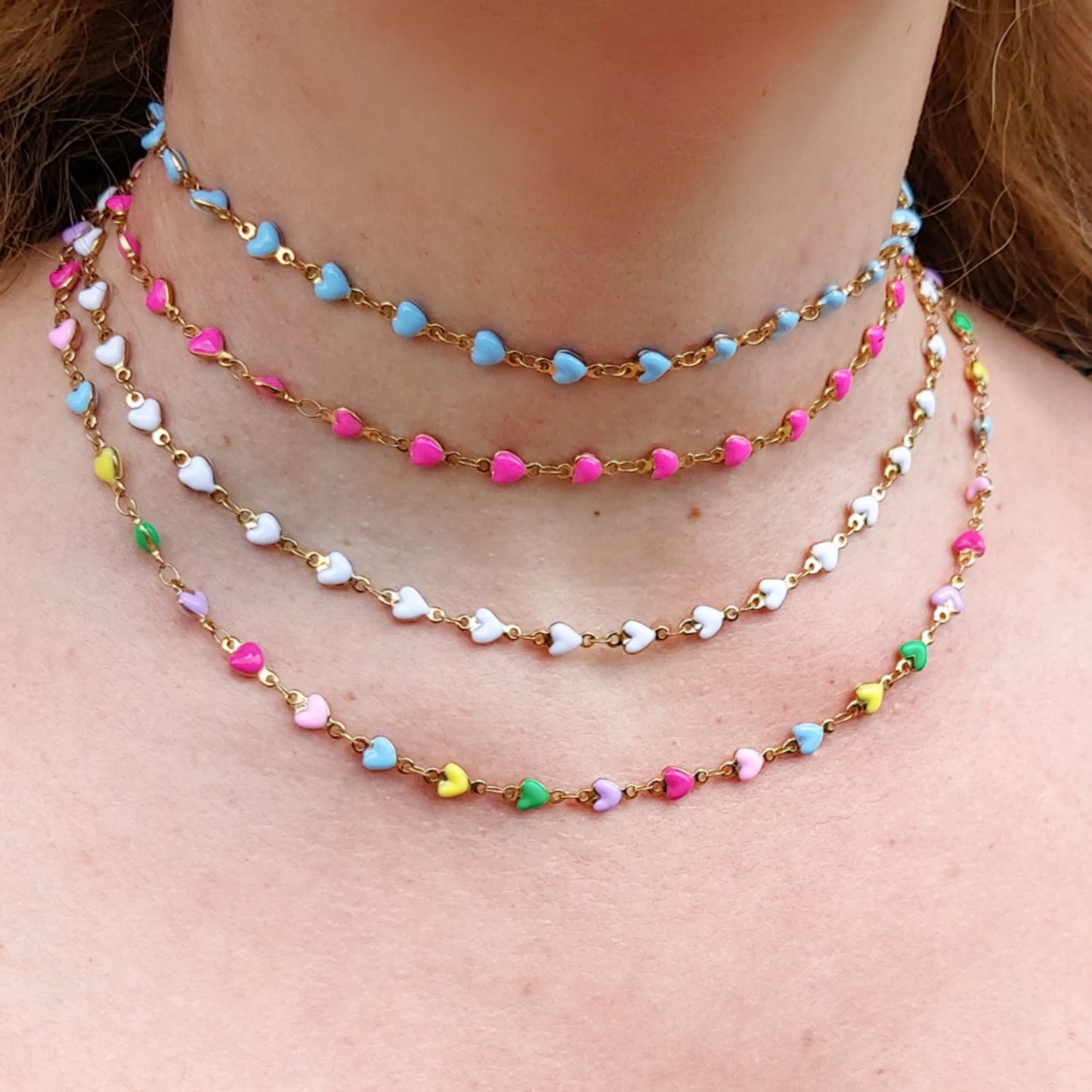 TAHITI~ Collana ACCIAIO INOSSIDABILE con cuori smaltati