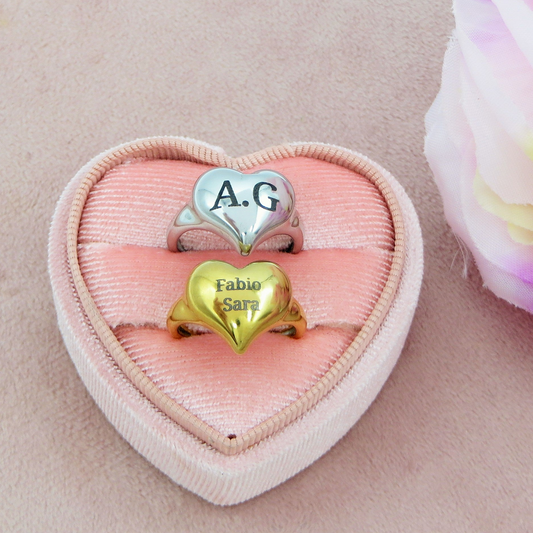 Anello Cuore Bombe' - PERSONALIZZAMI ~ Anello in acciaio inossidabile + INCISIONE PERSONALIZZATA