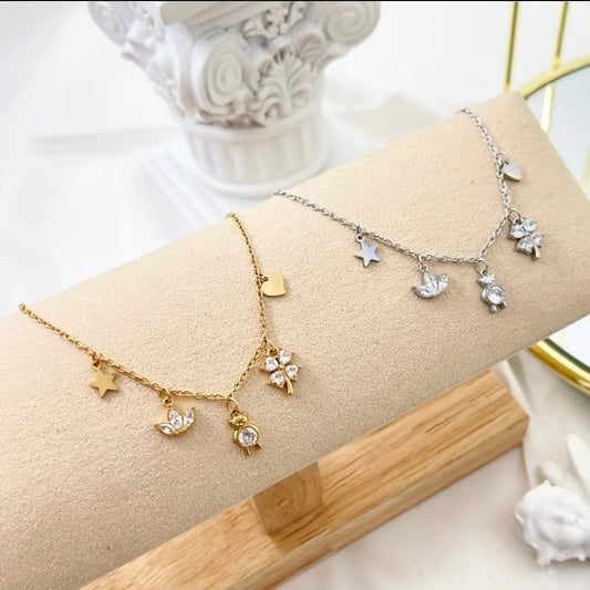 SWEET ~ Bracciale in ACCIAIO inossidabile con pendenti in cubic zirconia